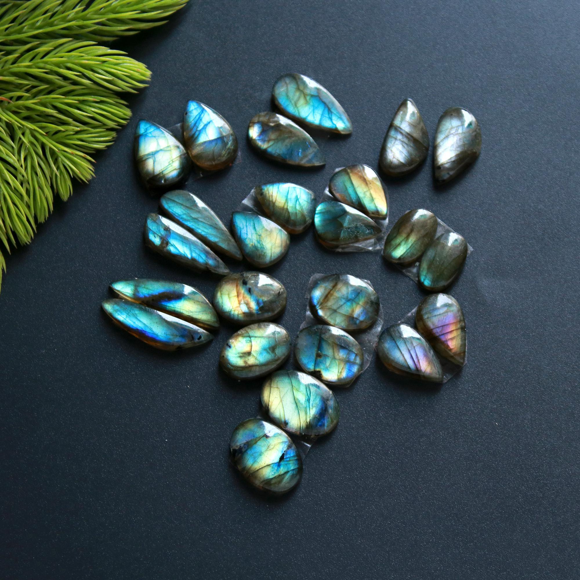 12 Pair 102 Cts Natural Labradorite Loose Gemstone Pairs For Earring Labradorite Mix Shape Cabochon For Jewelry Making 23x6-12x9 mm 14835