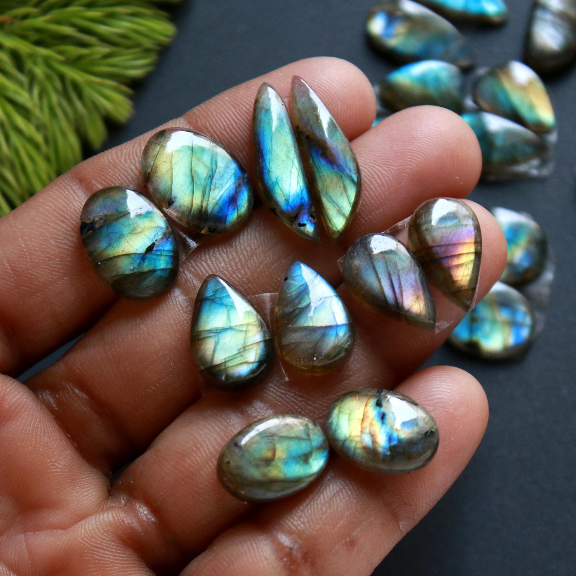 12 Pair 102 Cts Natural Labradorite Loose Gemstone Pairs For Earring Labradorite Mix Shape Cabochon For Jewelry Making 23x6-12x9 mm 14835