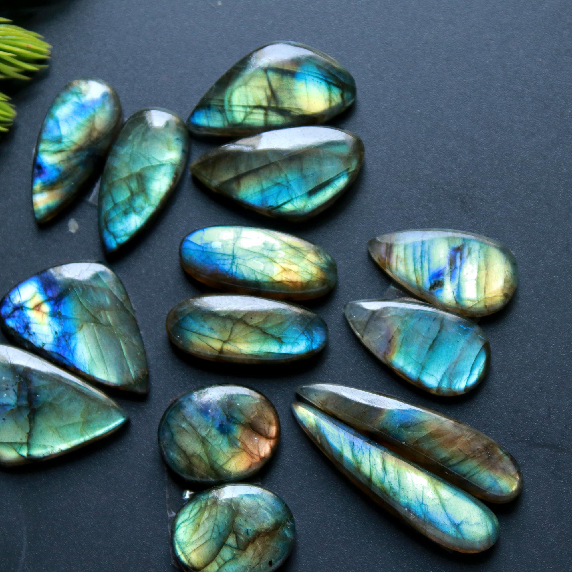 7 Pair 107 Cts Natural Labradorite Loose Gemstone Pairs For Earring Labradorite Mix Shape Cabochon For Jewelry Making 22x11-20x9 mm 14836