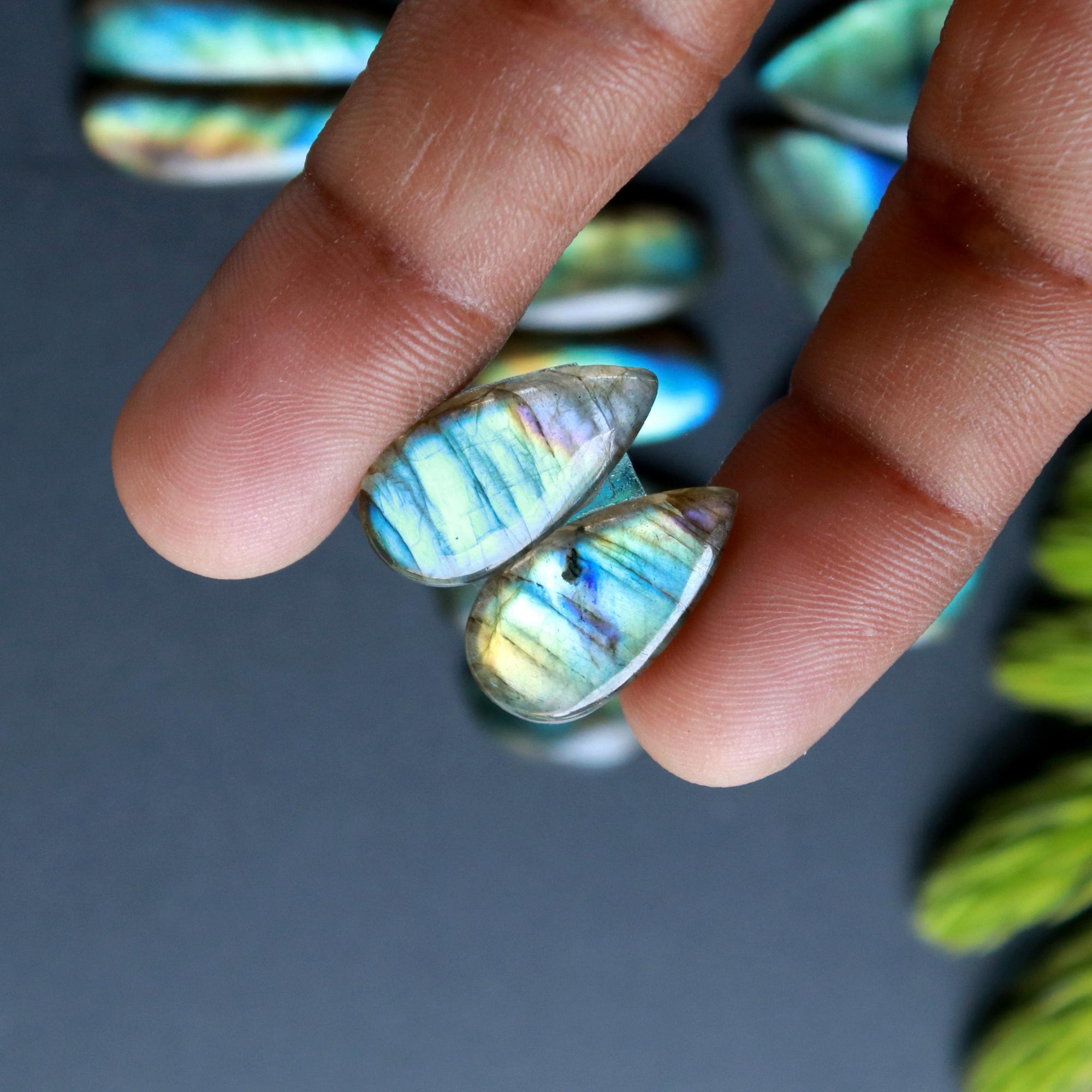 7 Pair 107 Cts Natural Labradorite Loose Gemstone Pairs For Earring Labradorite Mix Shape Cabochon For Jewelry Making 22x11-20x9 mm 14836