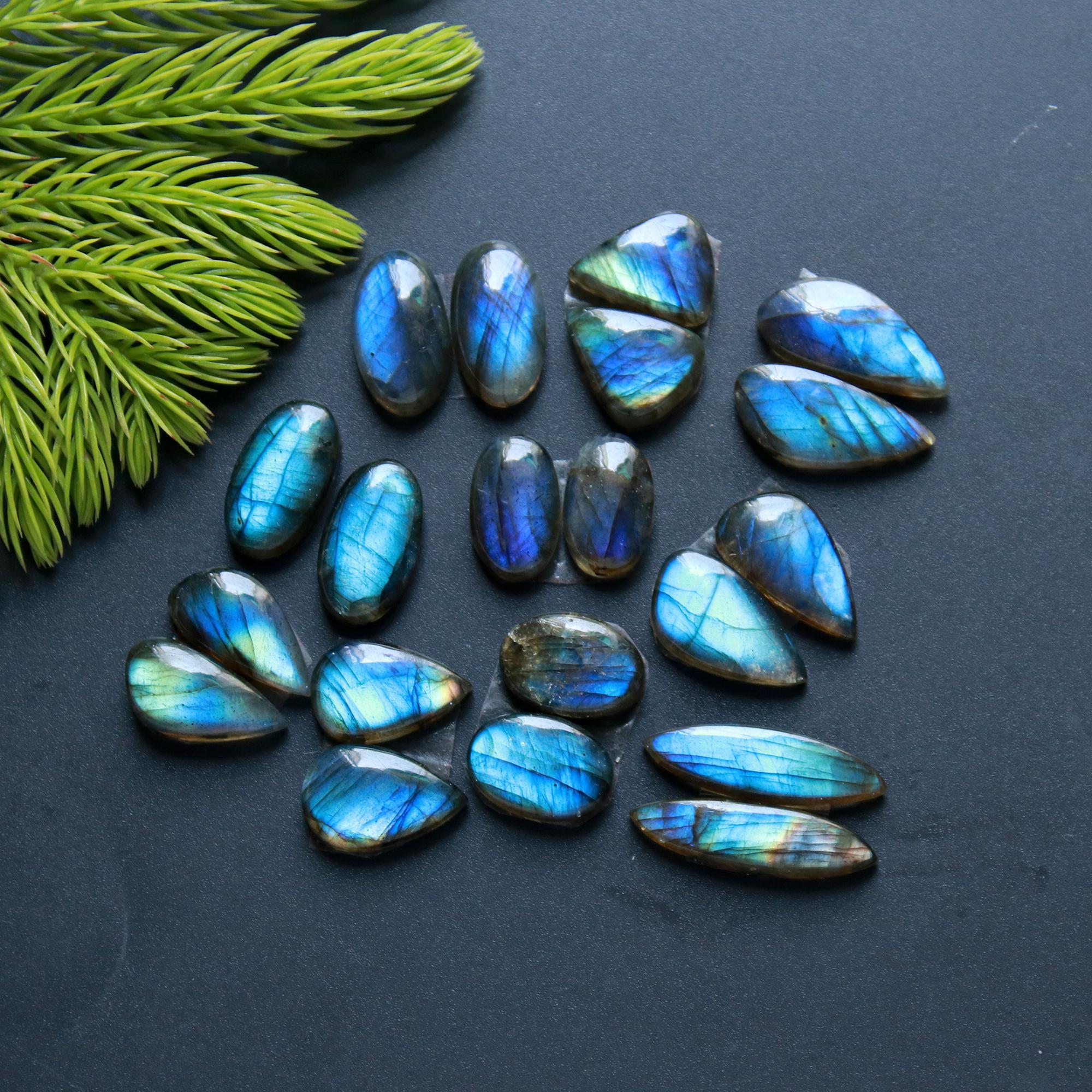 10 Pair 104 Cts Natural Labradorite Loose Gemstone Pairs For Earring Labradorite Mix Shape Cabochon For Jewelry Making 23x6-14x10 mm 14837