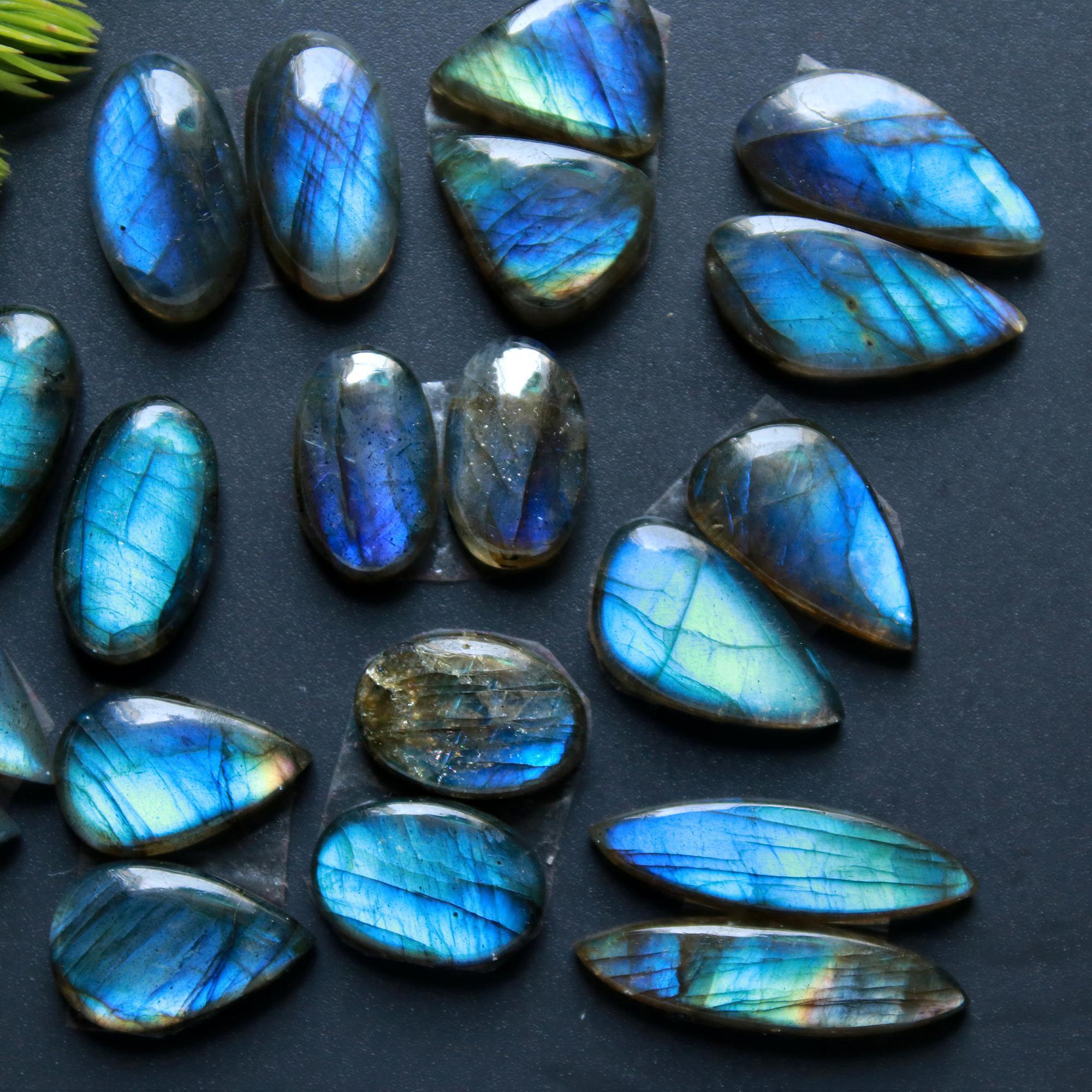 10 Pair 104 Cts Natural Labradorite Loose Gemstone Pairs For Earring Labradorite Mix Shape Cabochon For Jewelry Making 23x6-14x10 mm 14837