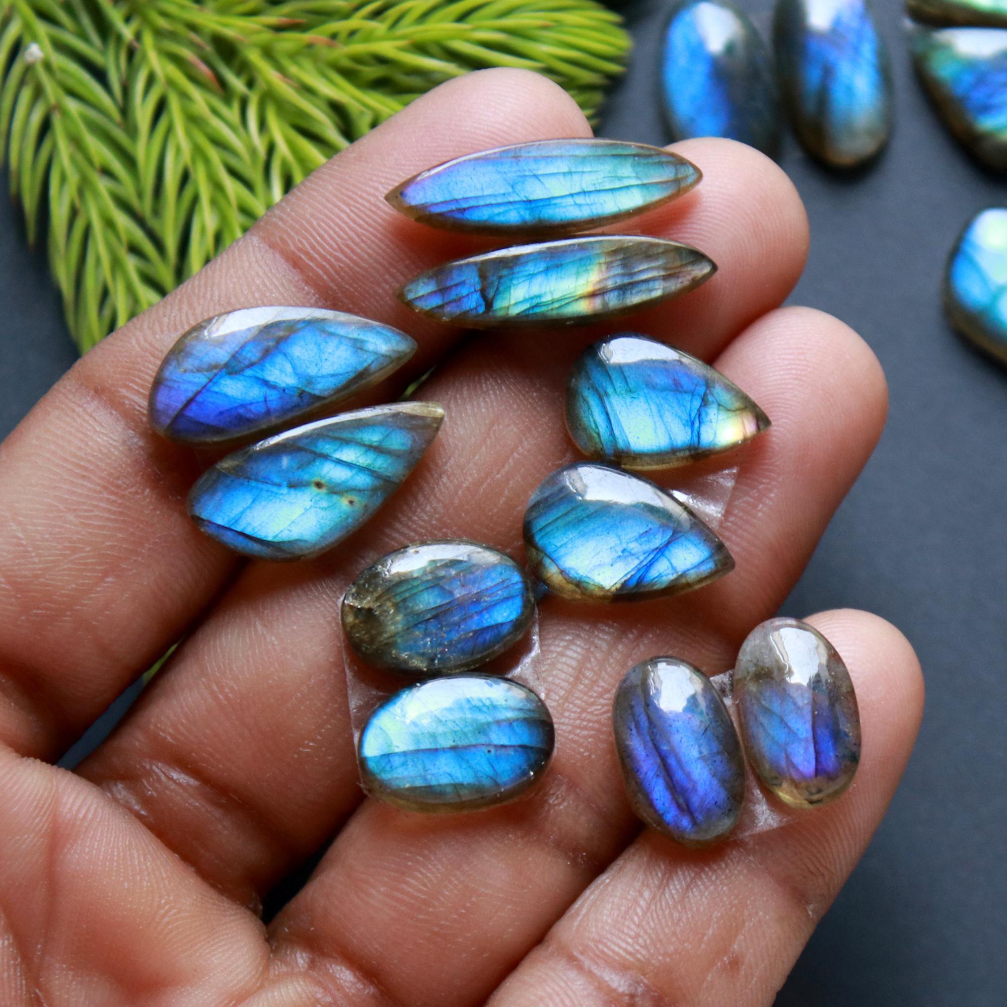 10 Pair 104 Cts Natural Labradorite Loose Gemstone Pairs For Earring Labradorite Mix Shape Cabochon For Jewelry Making 23x6-14x10 mm 14837