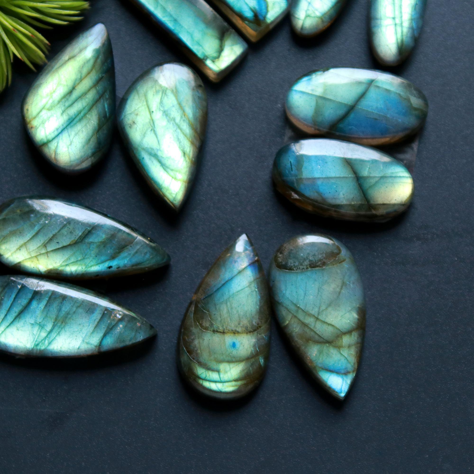 6 Pair 118 Cts Natural Labradorite Loose Gemstone Pairs For Earring Labradorite Mix Shape Cabochon For Jewelry Making 25x10-21x7 mm 14838