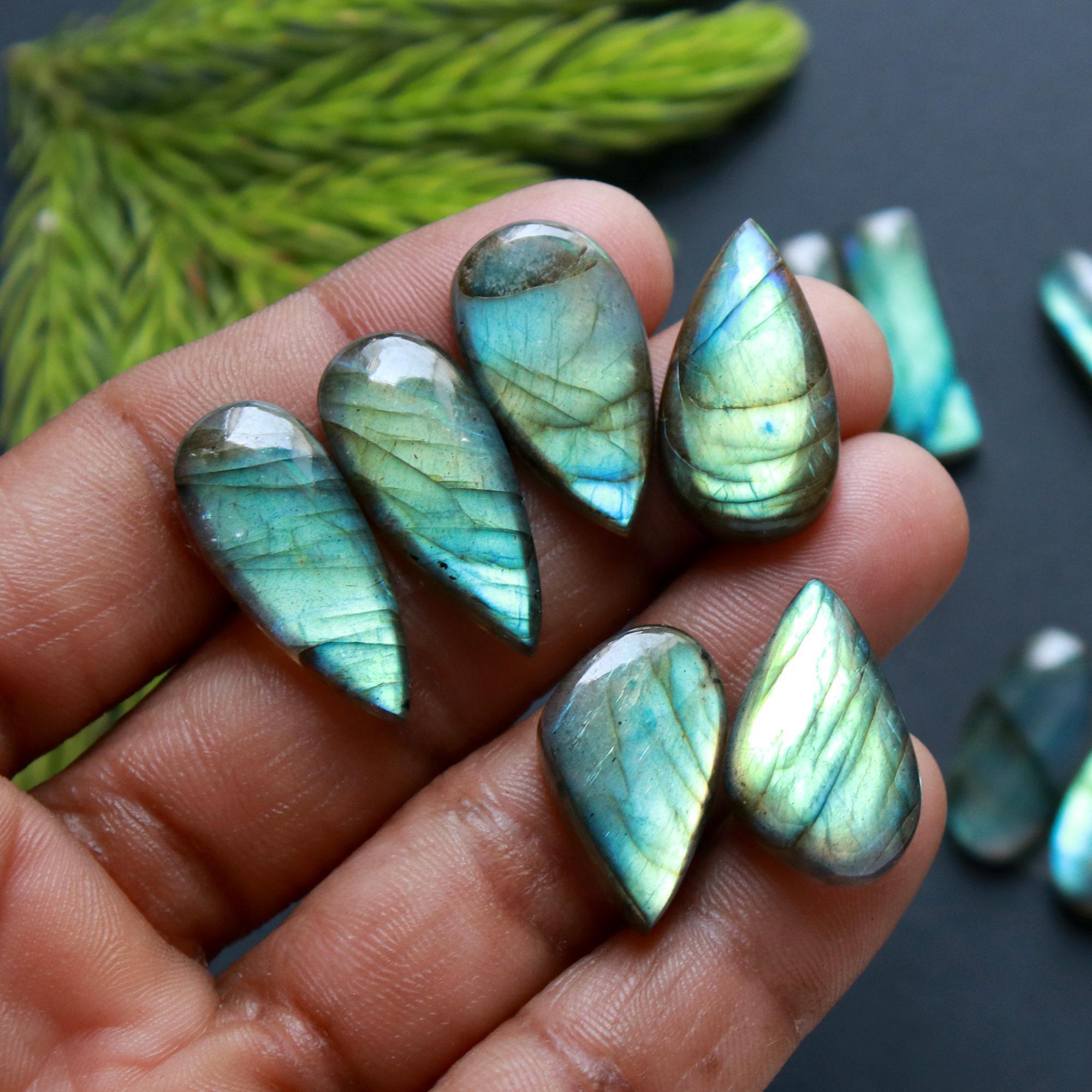 6 Pair 118 Cts Natural Labradorite Loose Gemstone Pairs For Earring Labradorite Mix Shape Cabochon For Jewelry Making 25x10-21x7 mm 14838