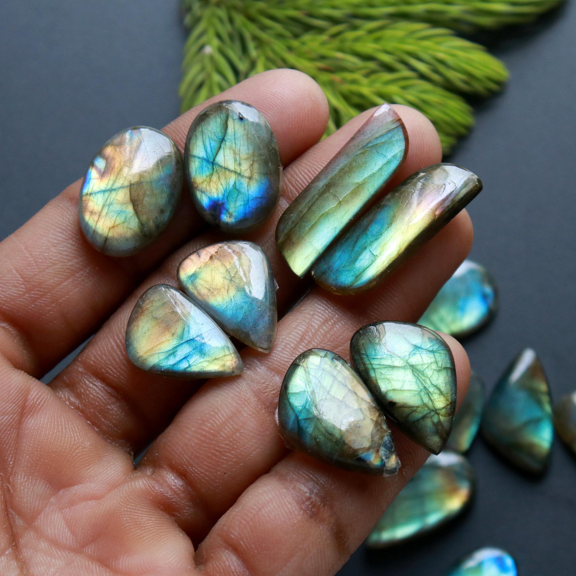 10 Pair 178 Cts Natural Labradorite Loose Gemstone Pairs For Earring Labradorite Mix Shape Cabochon For Jewelry Making 27x8-17x11 mm 14839