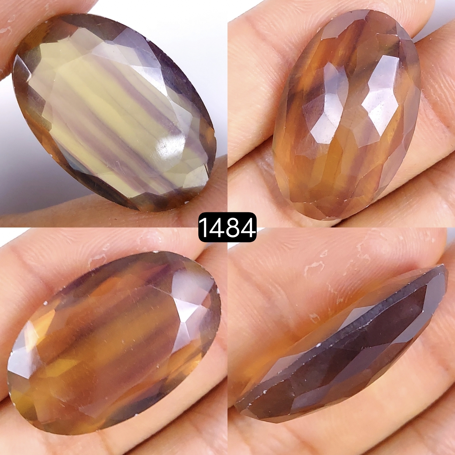 1Pc 46Cts Natural Multi Fluorite Faceted Cabochon Gemstone Oval Shape Crystal 30x20mm#1484