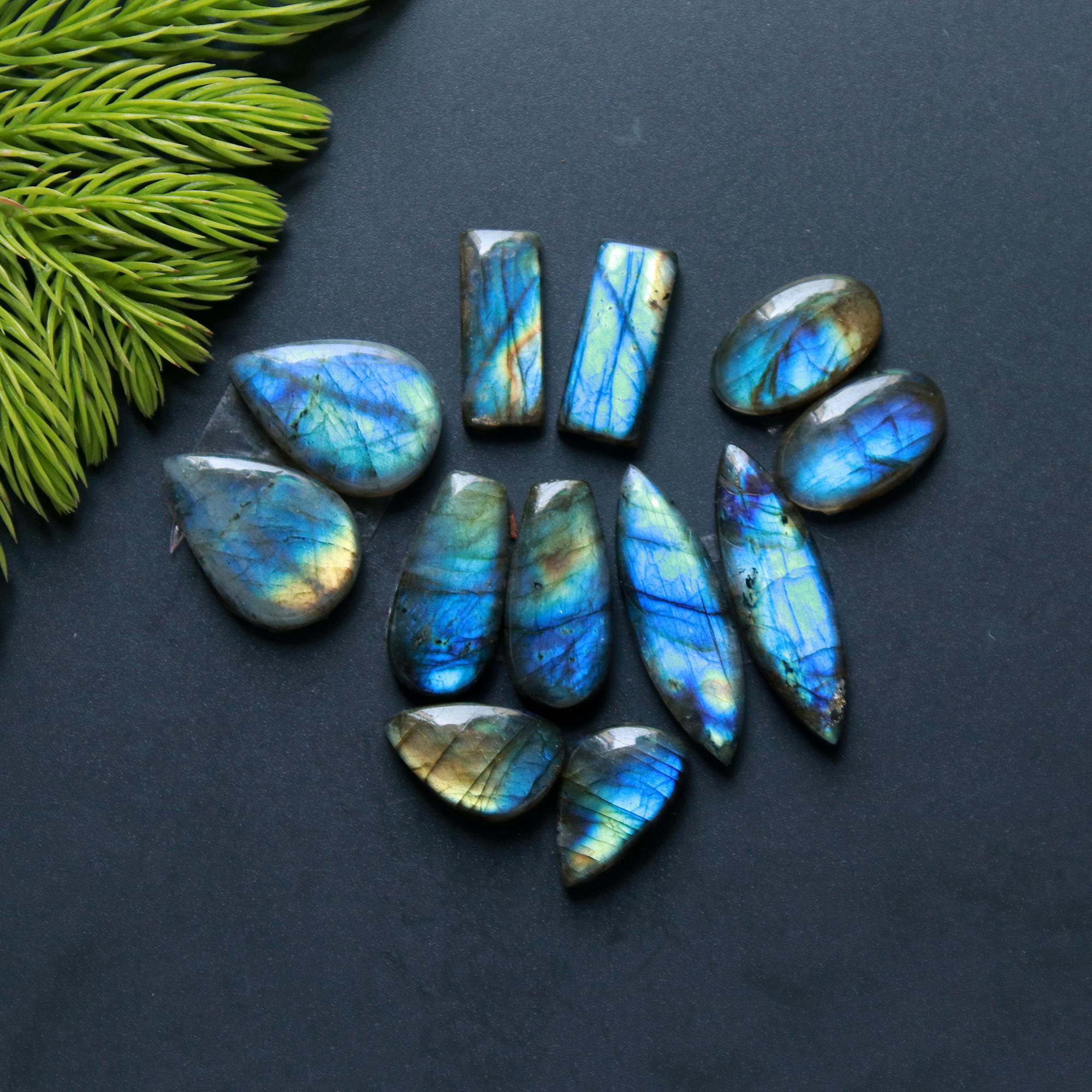 6 Pair 101 Cts Natural Labradorite Loose Gemstone Pairs For Earring Labradorite Mix Shape Cabochon For Jewelry Making 28x9-16x10 mm 14840