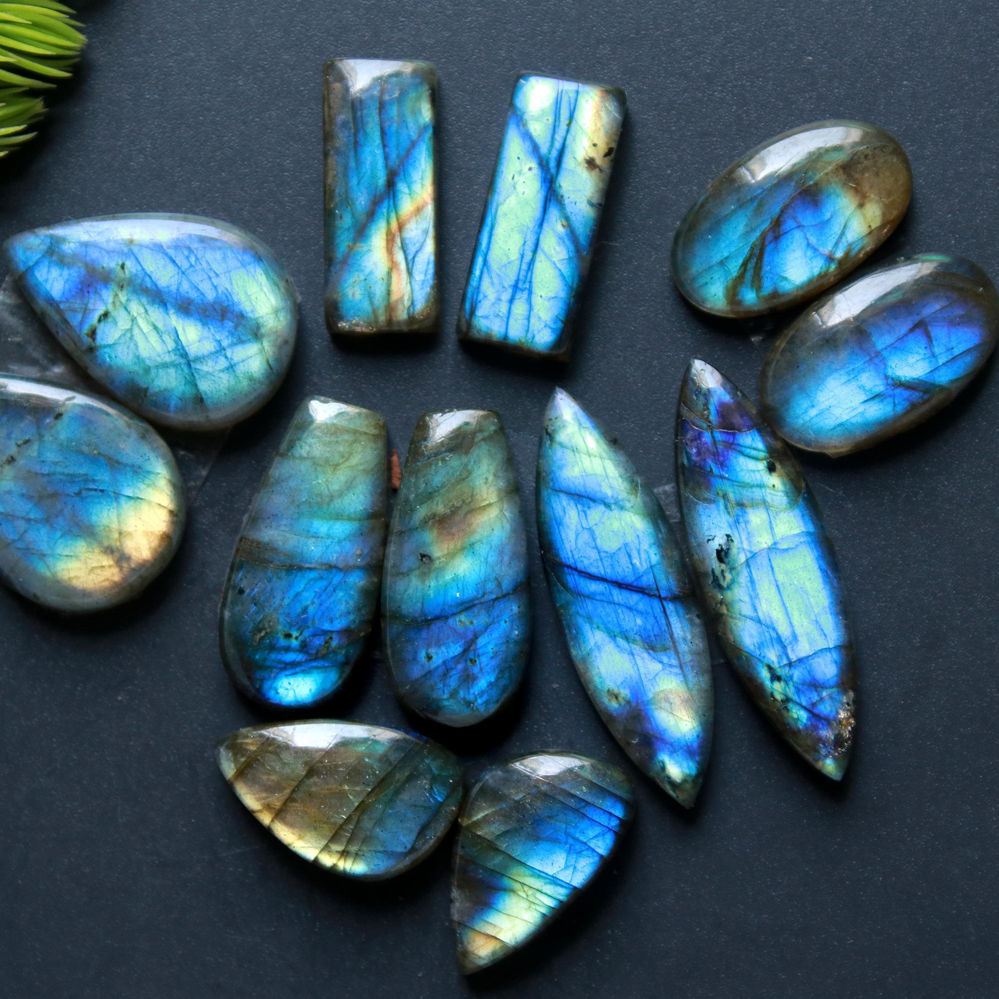 6 Pair 101 Cts Natural Labradorite Loose Gemstone Pairs For Earring Labradorite Mix Shape Cabochon For Jewelry Making 28x9-16x10 mm 14840