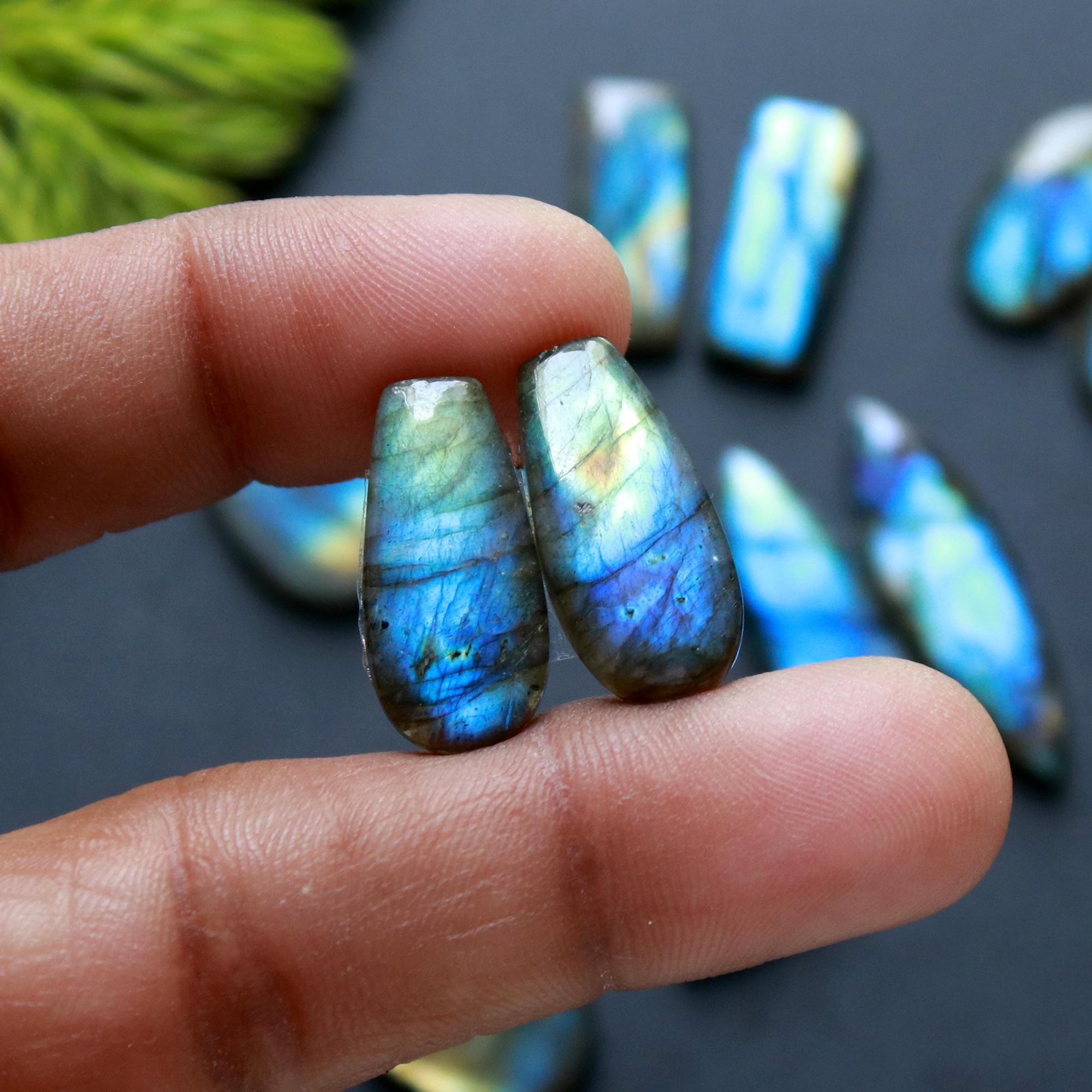 6 Pair 101 Cts Natural Labradorite Loose Gemstone Pairs For Earring Labradorite Mix Shape Cabochon For Jewelry Making 28x9-16x10 mm 14840