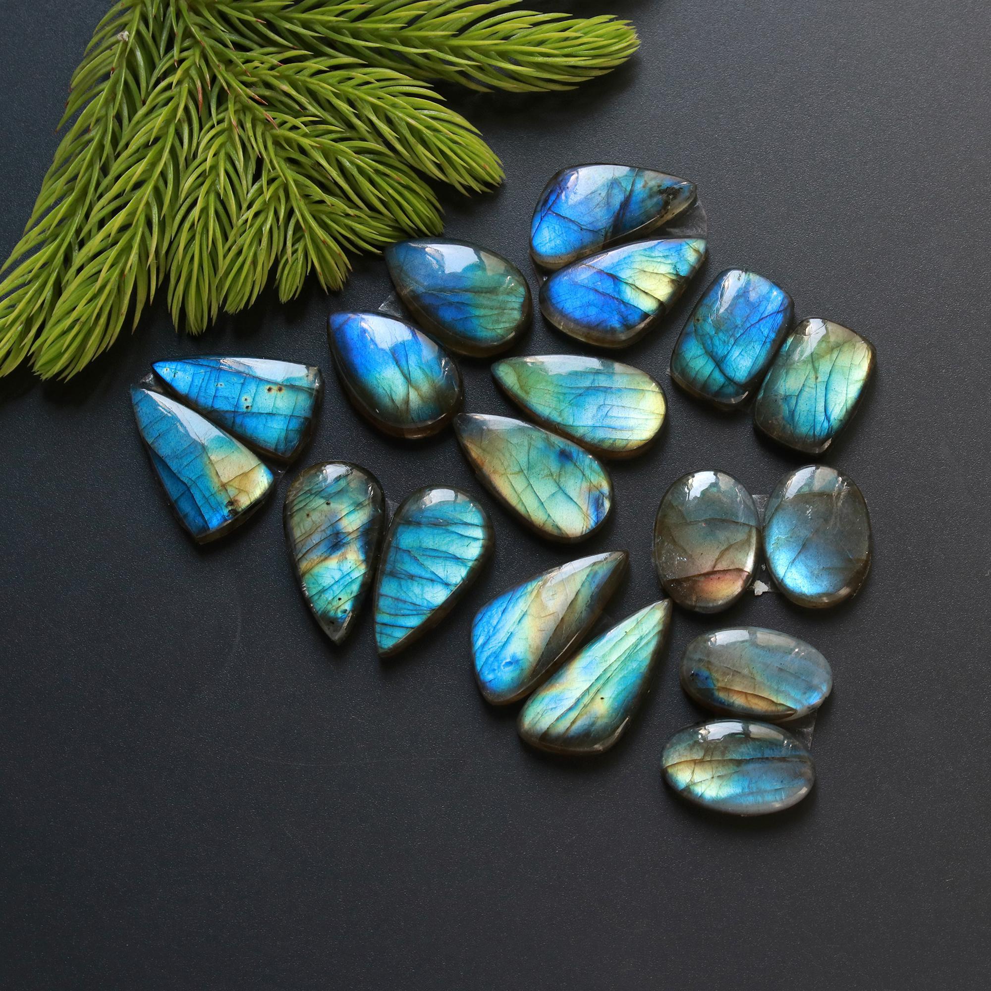 9 Pair 177 Cts Natural Labradorite Loose Gemstone Pairs For Earring Labradorite Mix Shape Cabochon For Jewelry Making 25x11-17x11 mm 14841