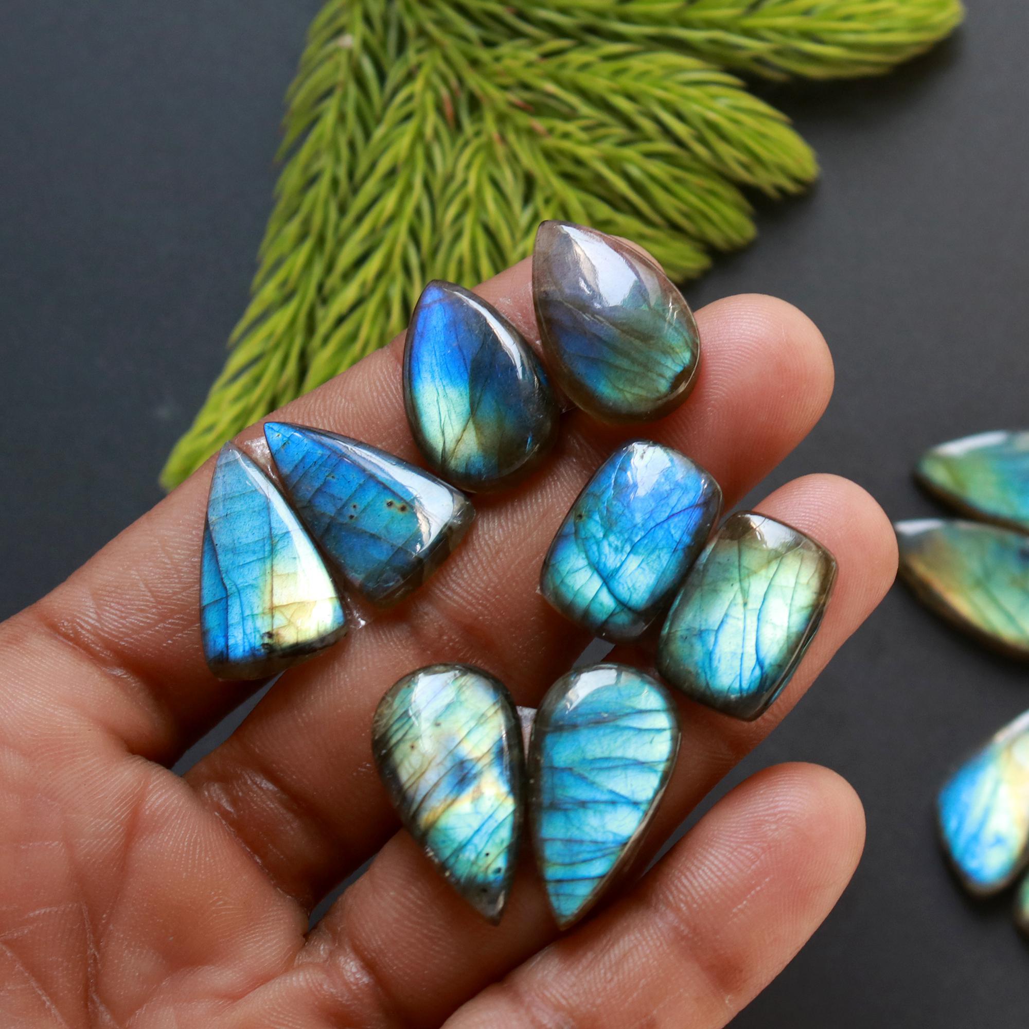 9 Pair 177 Cts Natural Labradorite Loose Gemstone Pairs For Earring Labradorite Mix Shape Cabochon For Jewelry Making 25x11-17x11 mm 14841