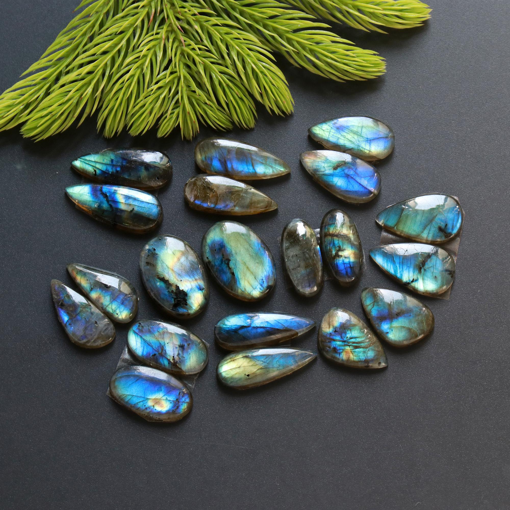 10 Pair 146 Cts Natural Labradorite Loose Gemstone Pairs For Earring Labradorite Mix Shape Cabochon For Jewelry Making 20x14-18x8 mm 14842