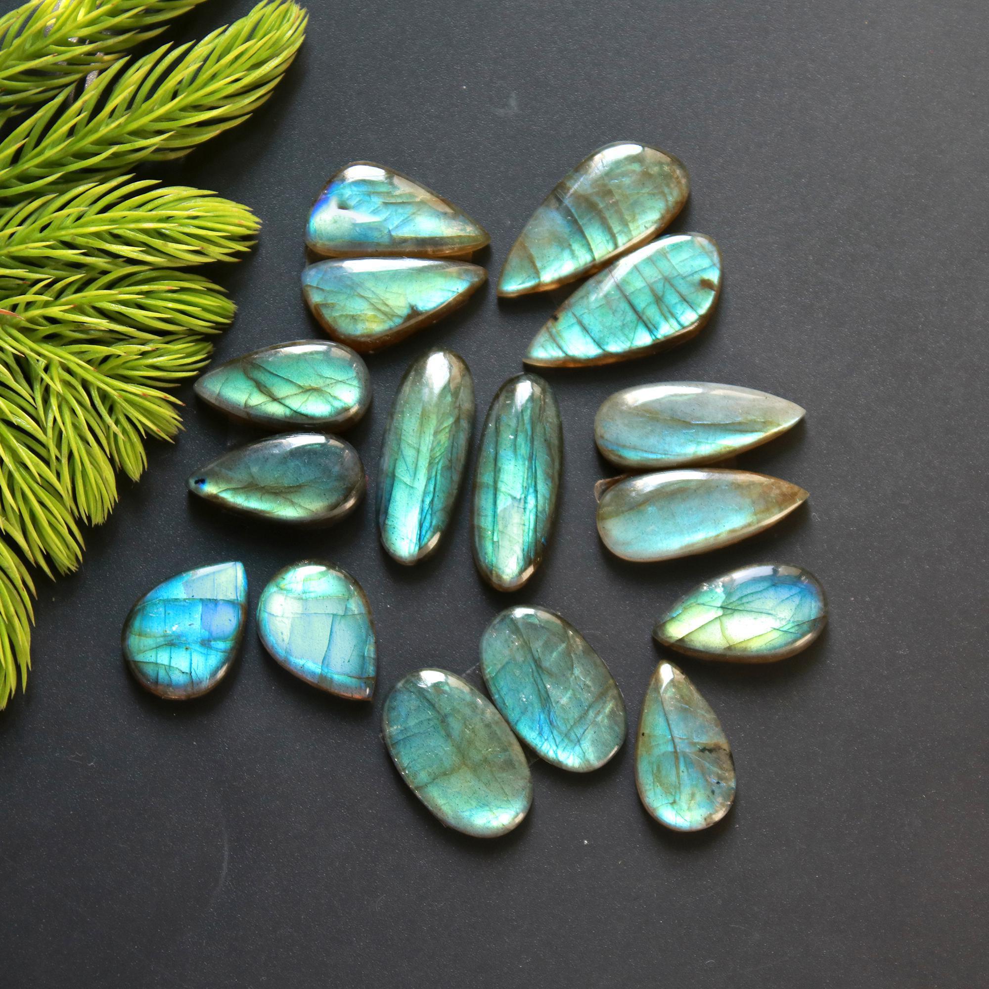 8 Pair 126 Cts Natural Labradorite Loose Gemstone Pairs For Earring Labradorite Mix Shape Cabochon For Jewelry Making 25x11-16x12 mm 14843