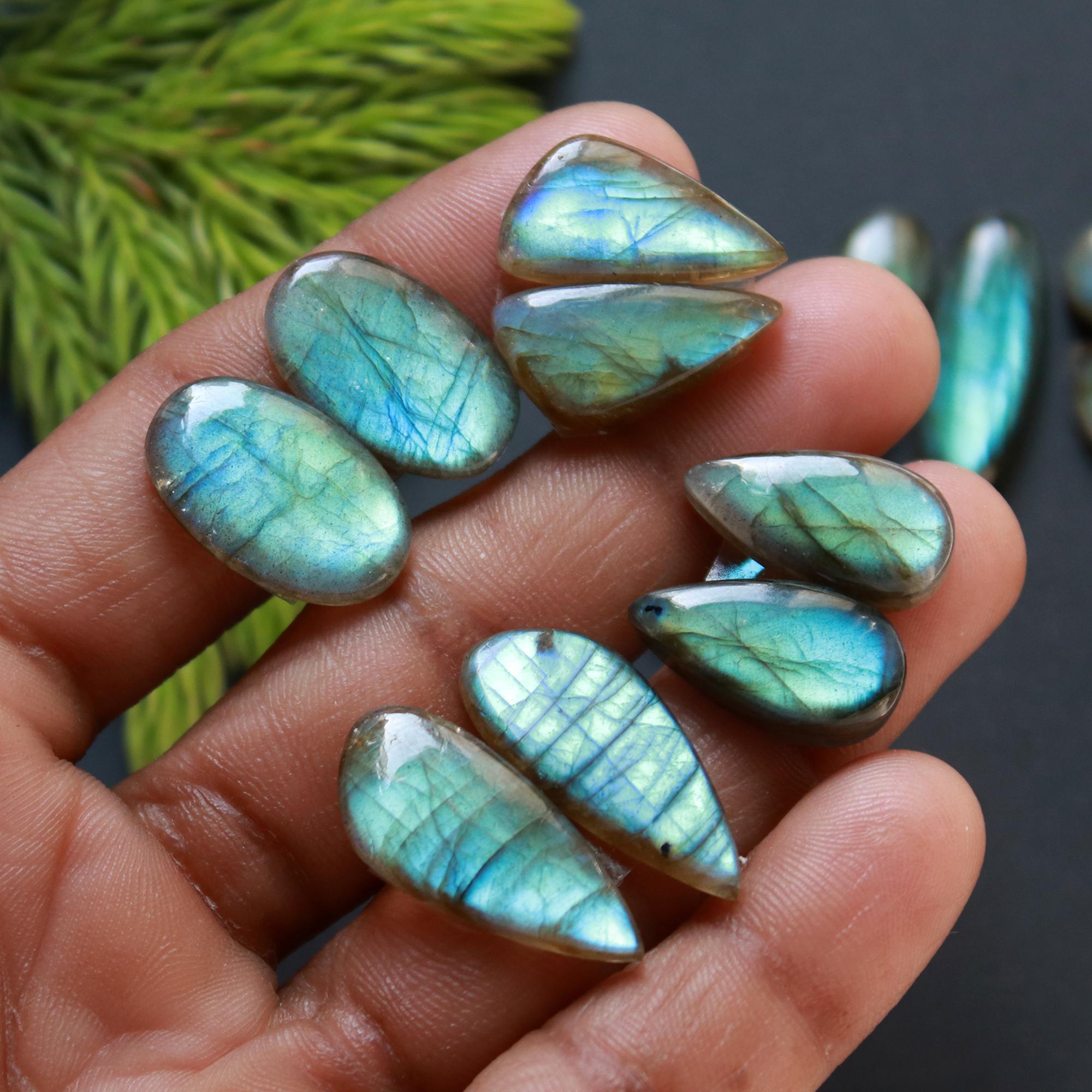 8 Pair 126 Cts Natural Labradorite Loose Gemstone Pairs For Earring Labradorite Mix Shape Cabochon For Jewelry Making 25x11-16x12 mm 14843