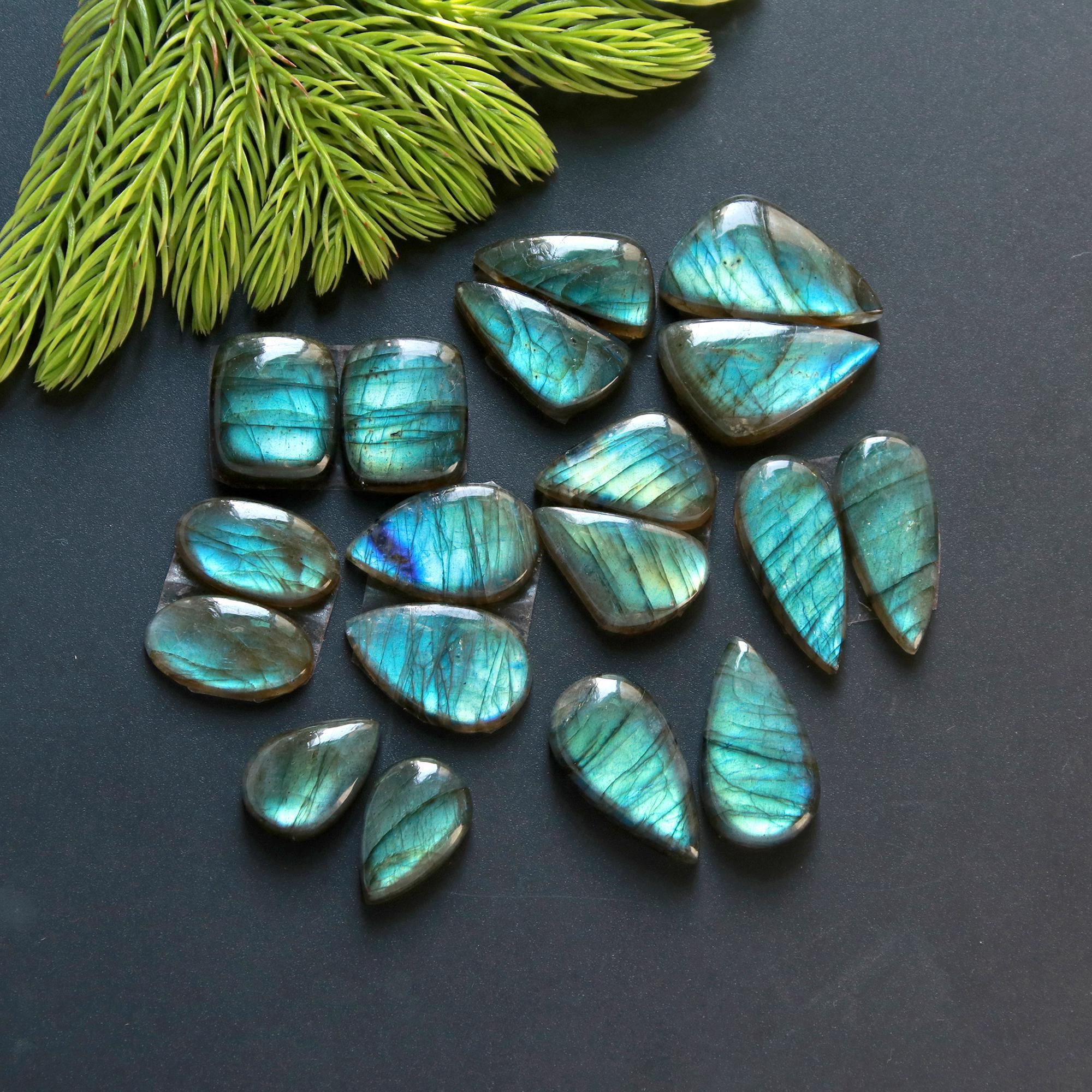 9 Pair 180 Cts Natural Labradorite Loose Gemstone Pairs For Earring Labradorite Mix Shape Cabochon For Jewelry Making 24x10-16x11 mm 14845