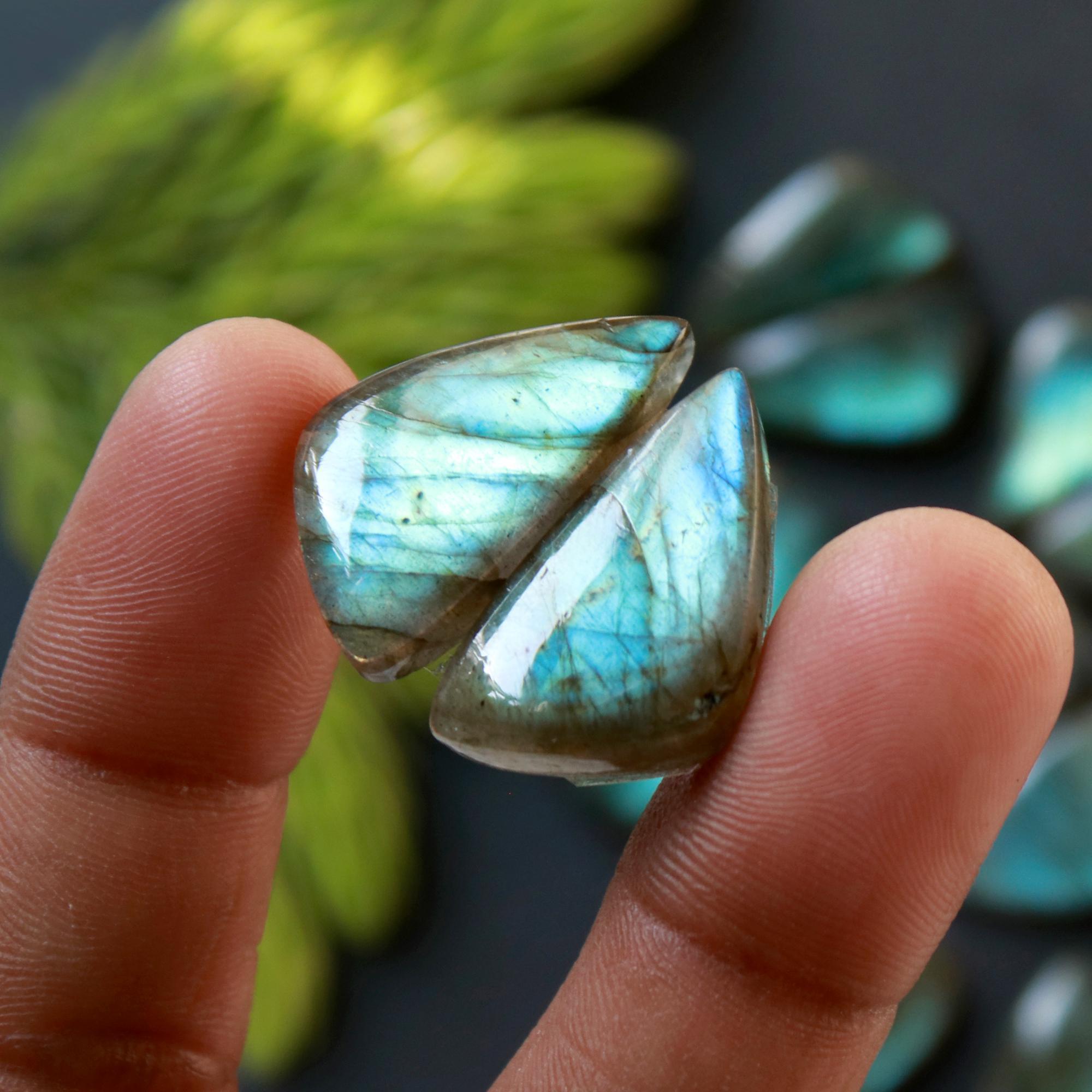 9 Pair 180 Cts Natural Labradorite Loose Gemstone Pairs For Earring Labradorite Mix Shape Cabochon For Jewelry Making 24x10-16x11 mm 14845