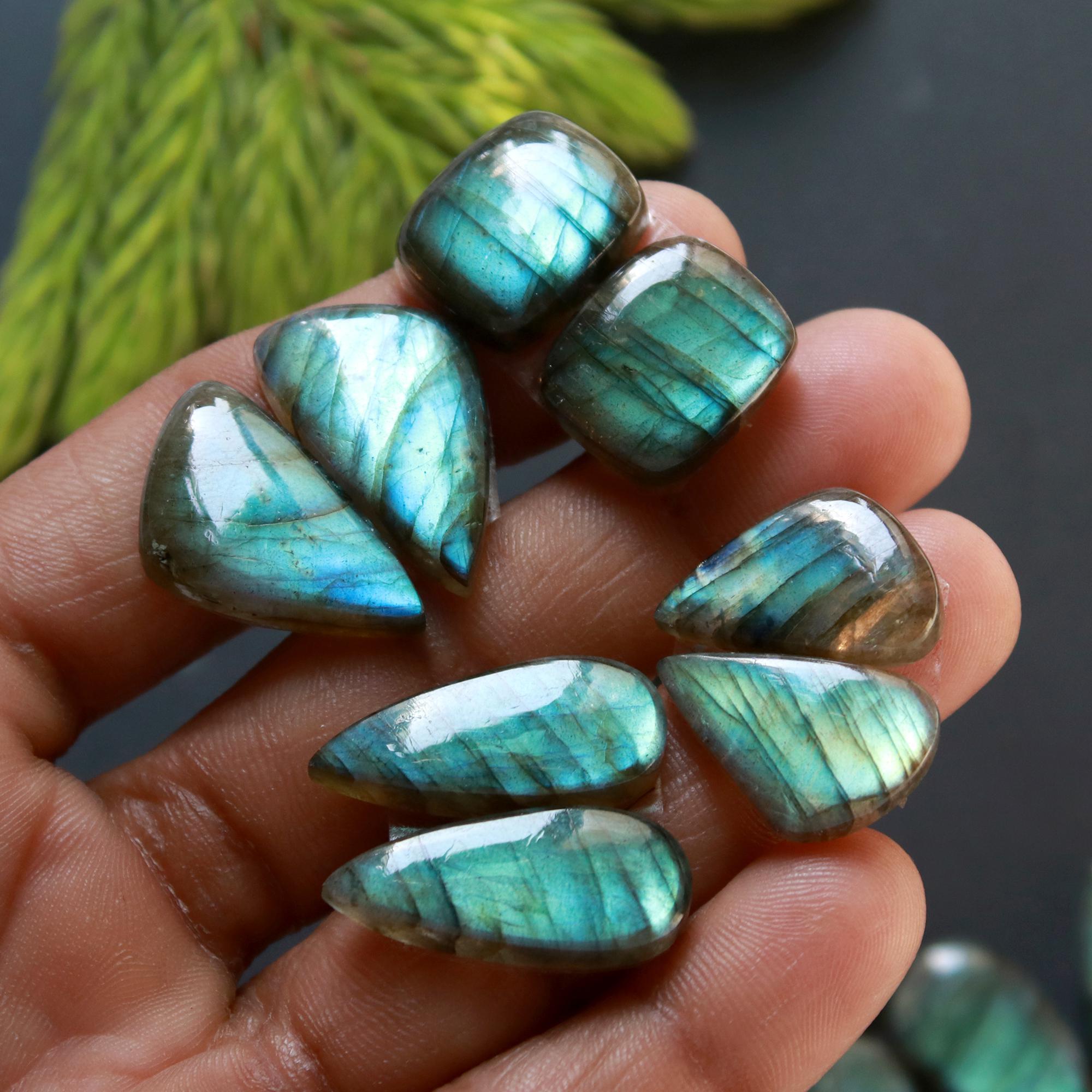 9 Pair 180 Cts Natural Labradorite Loose Gemstone Pairs For Earring Labradorite Mix Shape Cabochon For Jewelry Making 24x10-16x11 mm 14845