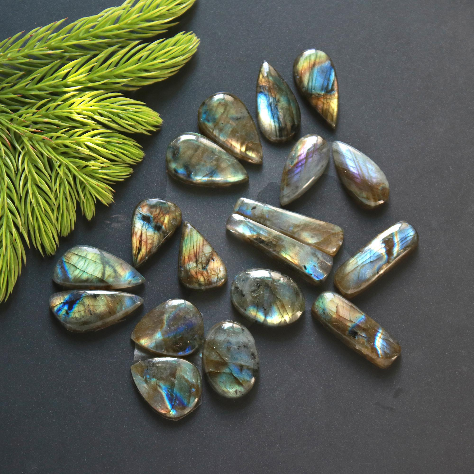9 Pair 166 Cts Natural Labradorite Loose Gemstone Pairs For Earring Labradorite Mix Shape Cabochon For Jewelry Making 22x10-19x11 mm 14846