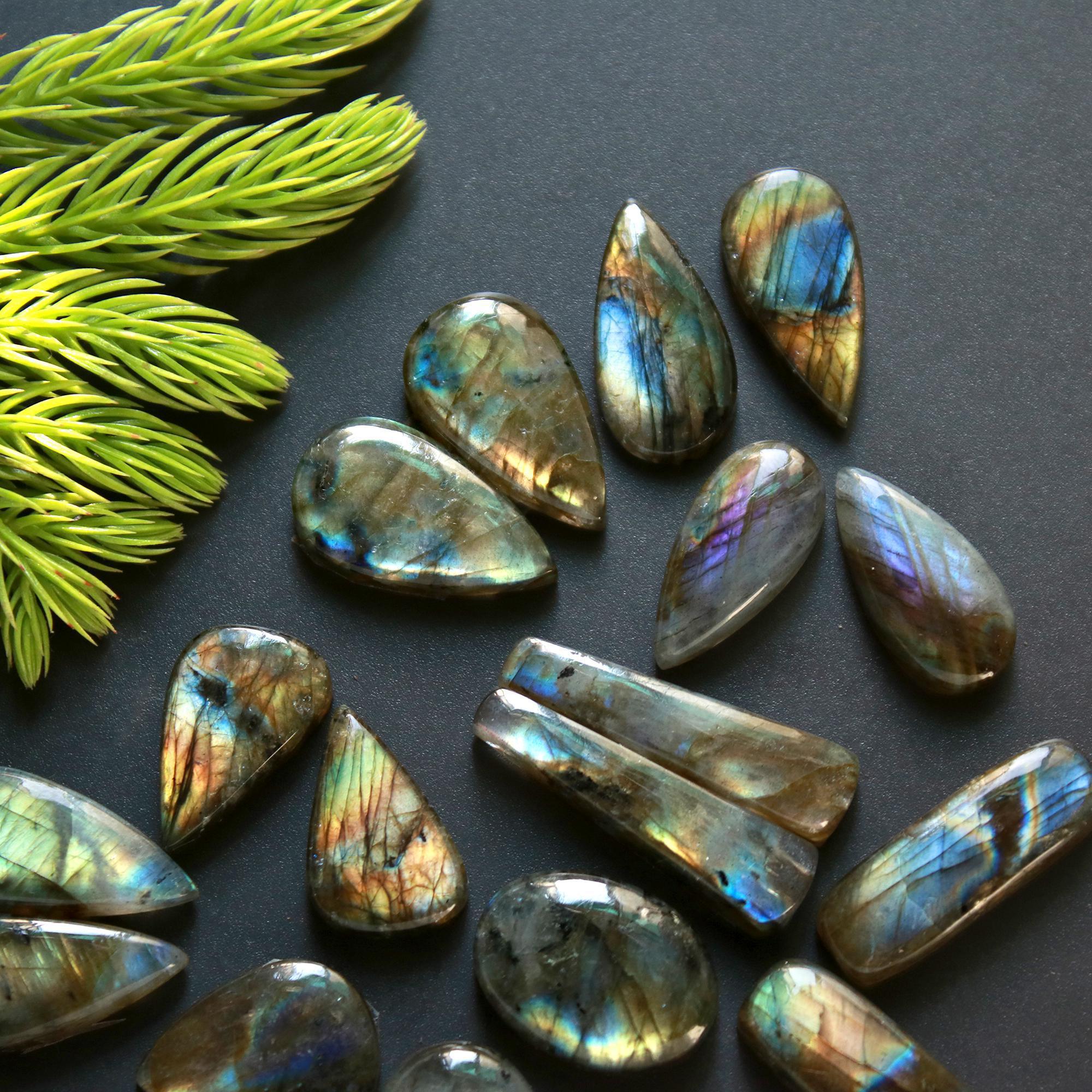 9 Pair 166 Cts Natural Labradorite Loose Gemstone Pairs For Earring Labradorite Mix Shape Cabochon For Jewelry Making 22x10-19x11 mm 14846