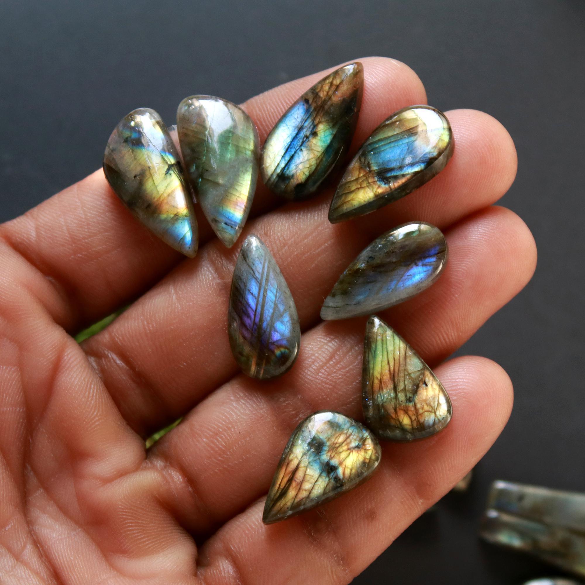 9 Pair 166 Cts Natural Labradorite Loose Gemstone Pairs For Earring Labradorite Mix Shape Cabochon For Jewelry Making 22x10-19x11 mm 14846