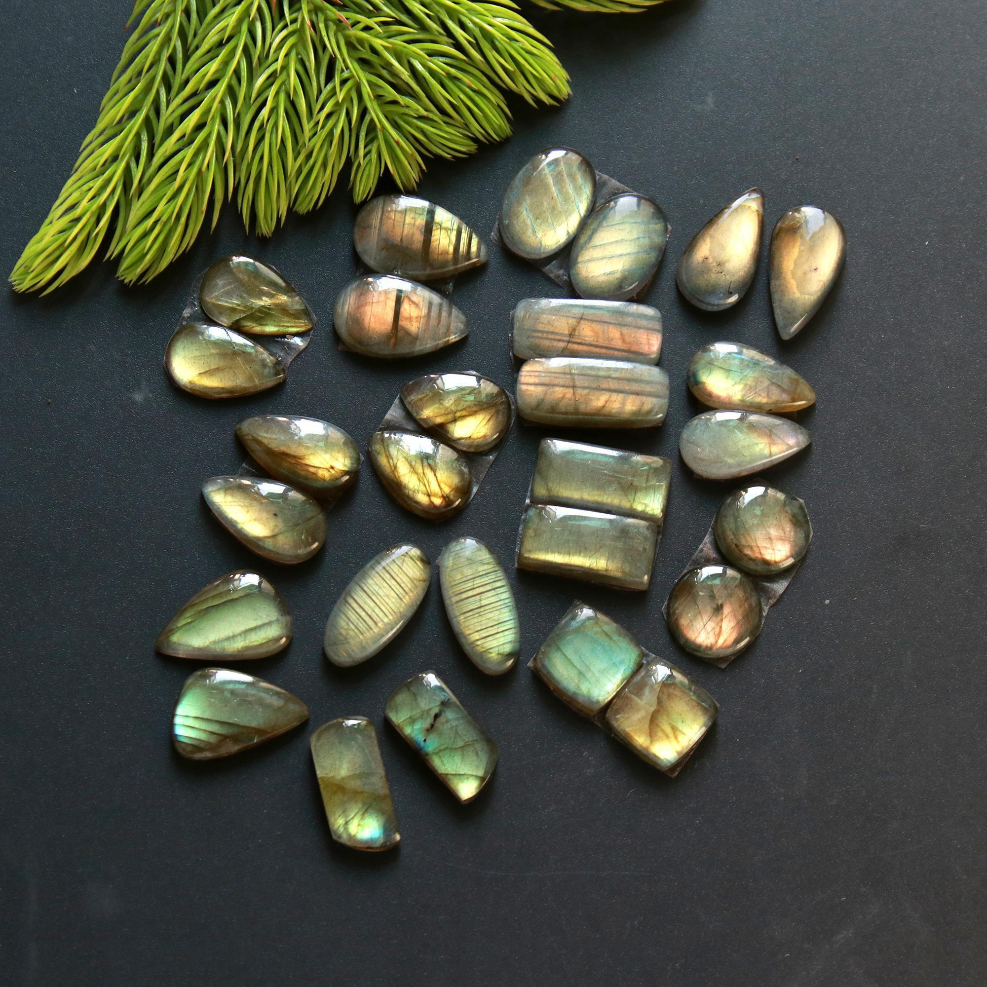 14 Pair 140 Cts Natural Labradorite Loose Gemstone Pairs For Earring Labradorite Mix Shape Cabochon For Jewelry Making 30x8-18x10 mm 14847