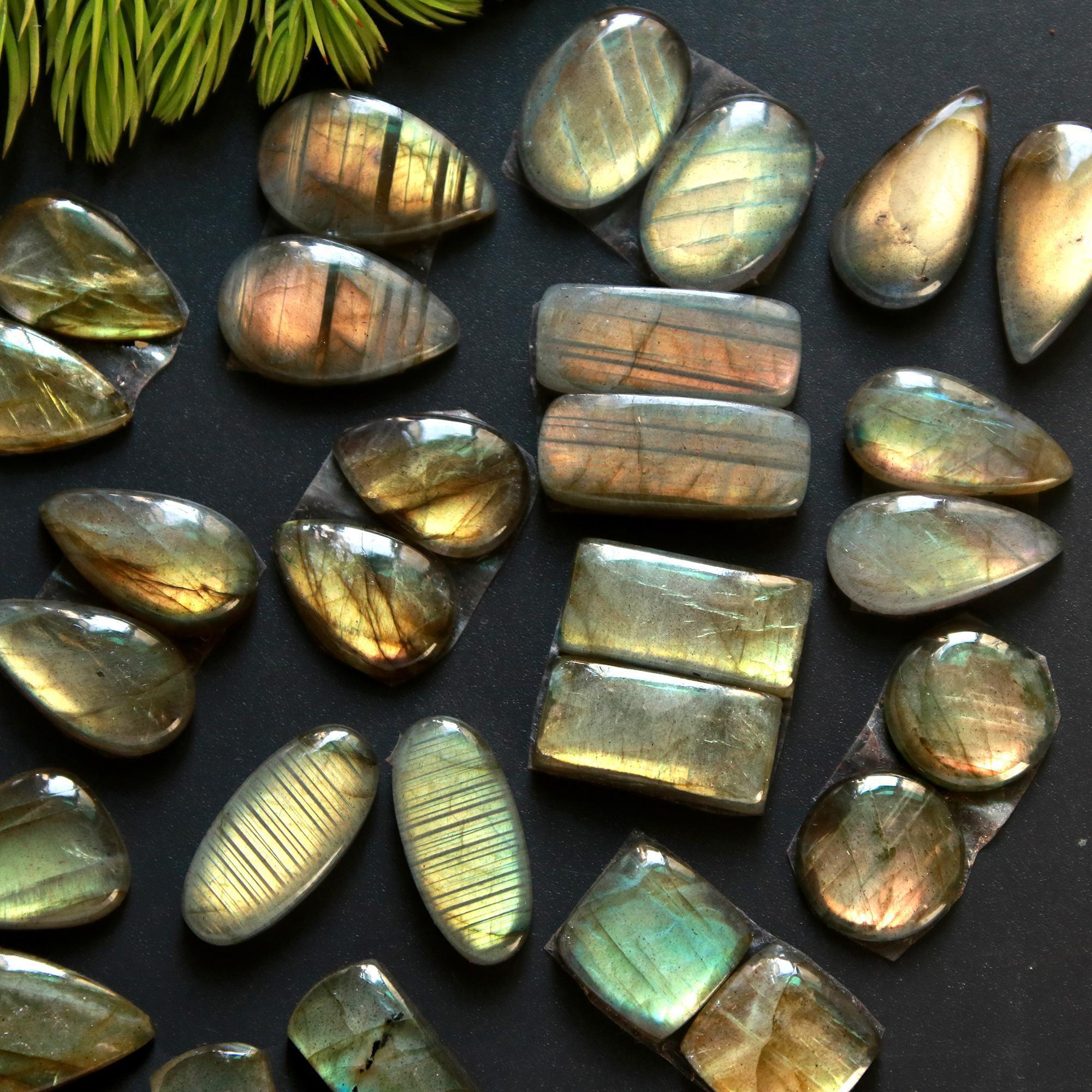 14 Pair 140 Cts Natural Labradorite Loose Gemstone Pairs For Earring Labradorite Mix Shape Cabochon For Jewelry Making 30x8-18x10 mm 14847