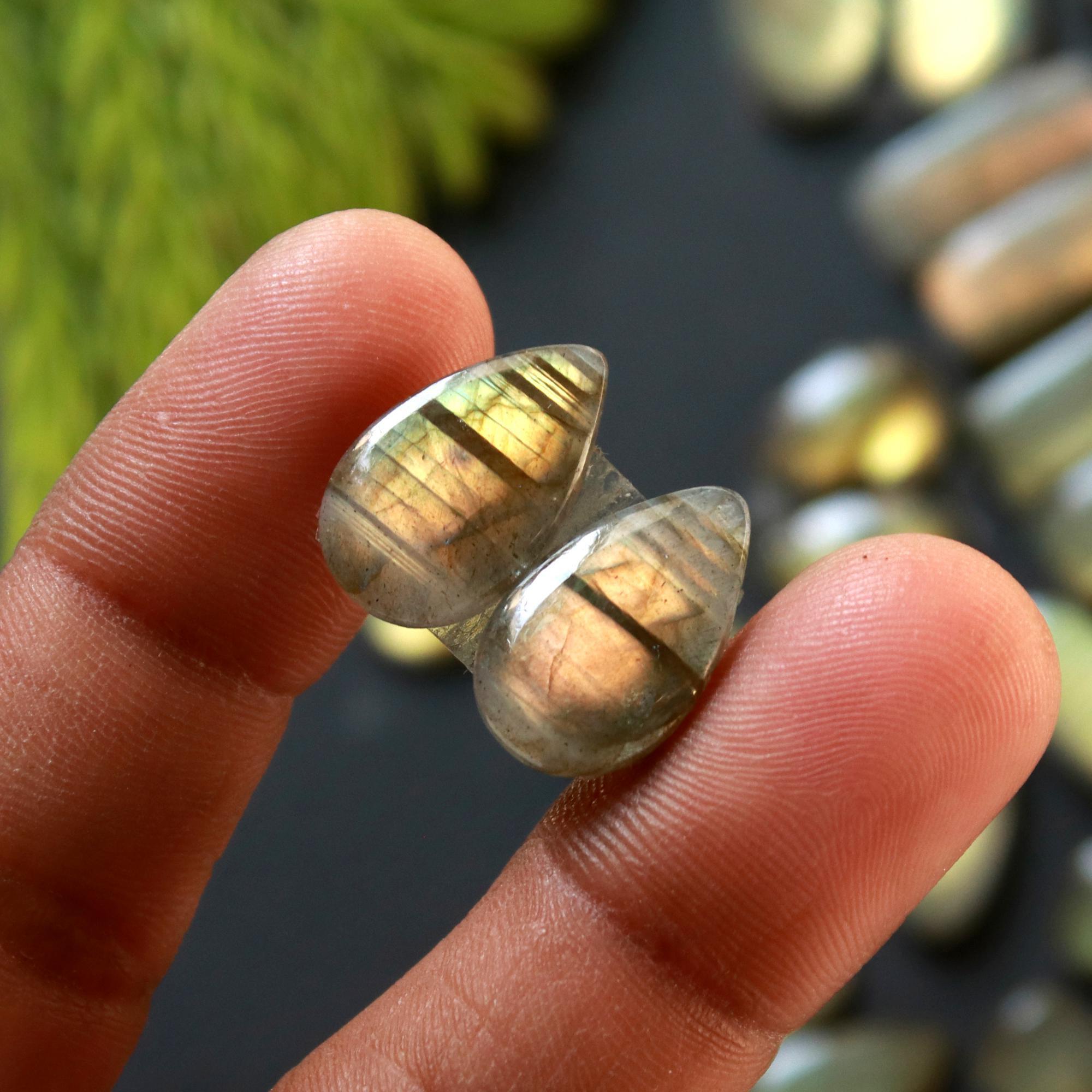 14 Pair 140 Cts Natural Labradorite Loose Gemstone Pairs For Earring Labradorite Mix Shape Cabochon For Jewelry Making 30x8-18x10 mm 14847