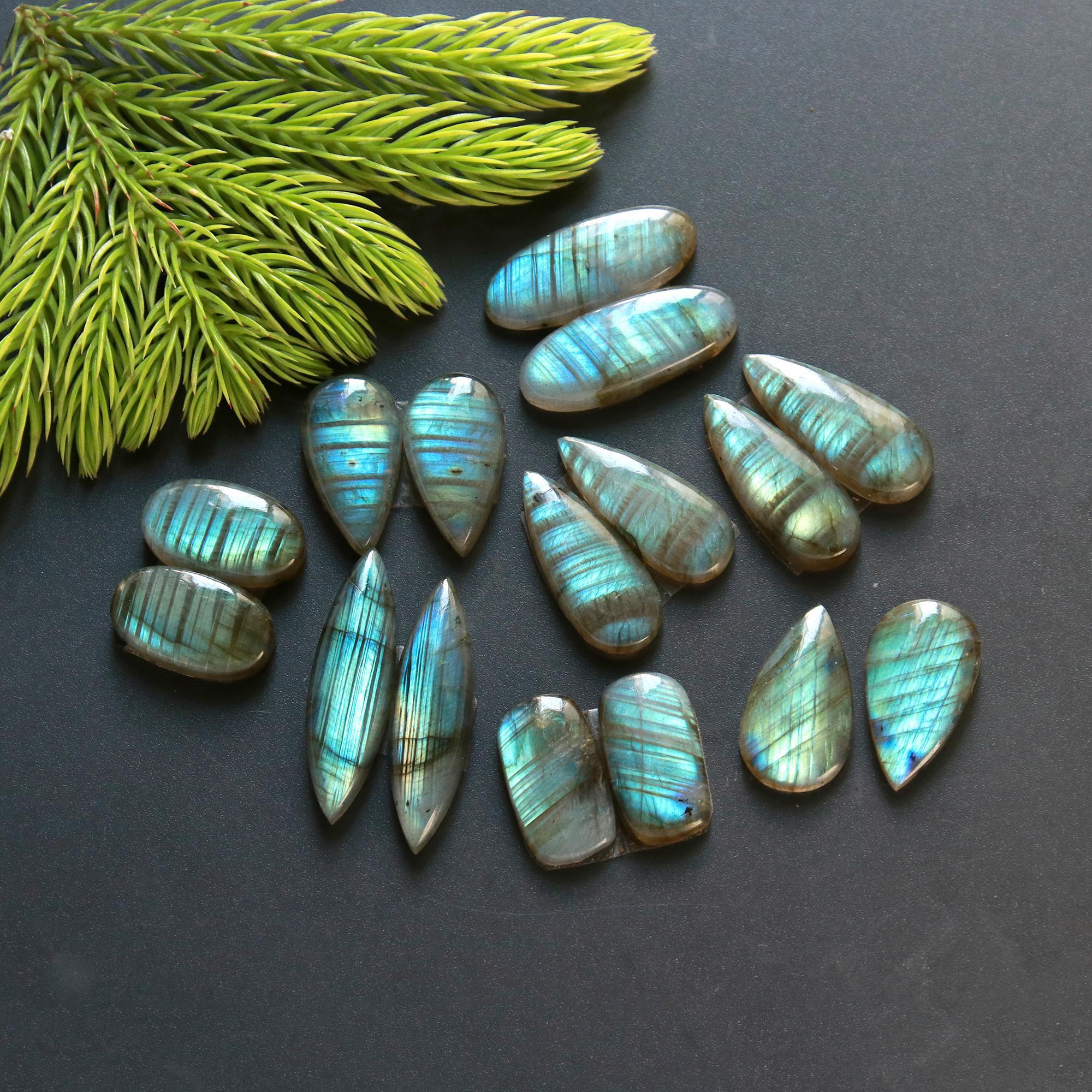 8 Pair 135 Cts Natural Labradorite Loose Gemstone Pairs For Earring Labradorite Mix Shape Cabochon For Jewelry Making 18x7-10x10 mm 14848