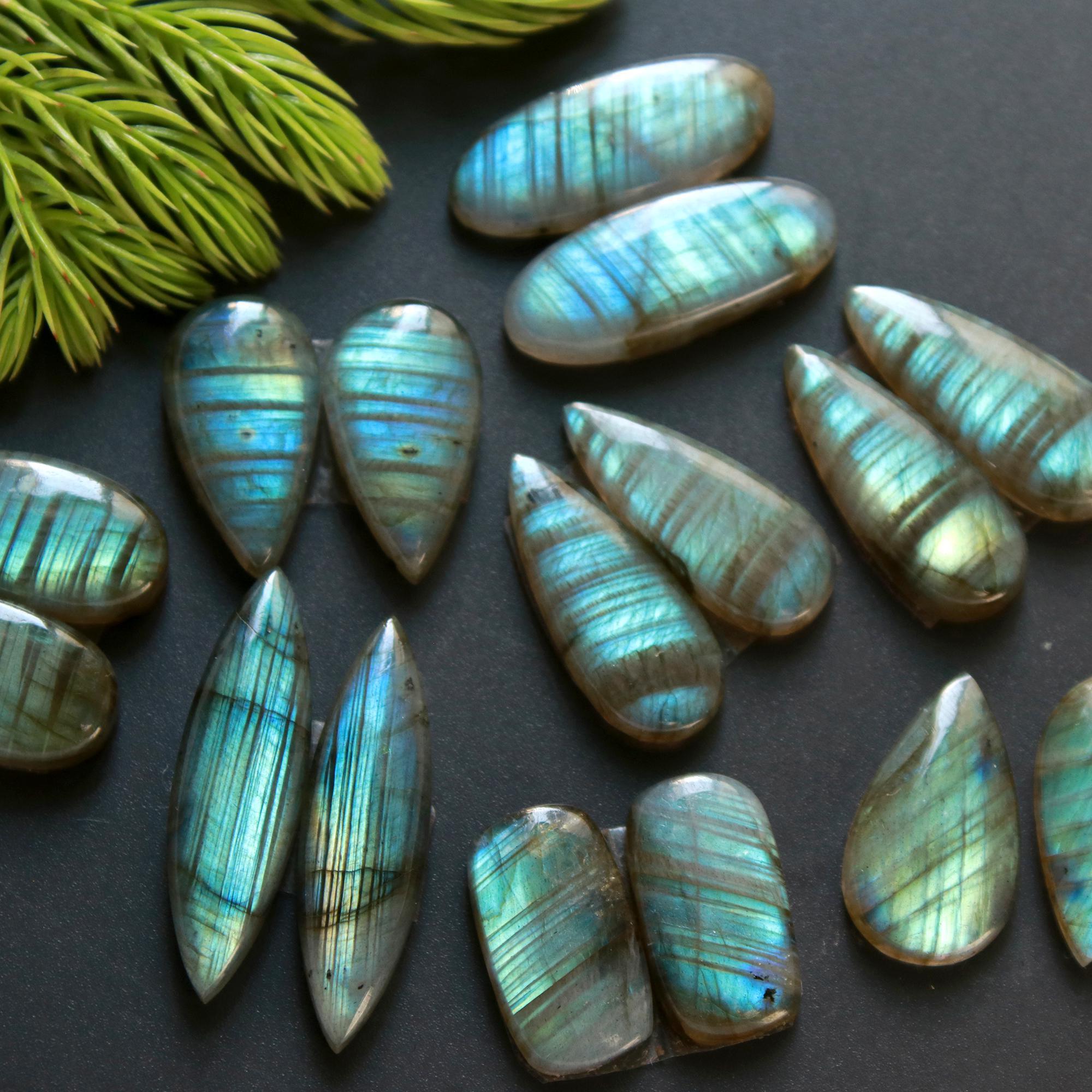 8 Pair 135 Cts Natural Labradorite Loose Gemstone Pairs For Earring Labradorite Mix Shape Cabochon For Jewelry Making 18x7-10x10 mm 14848