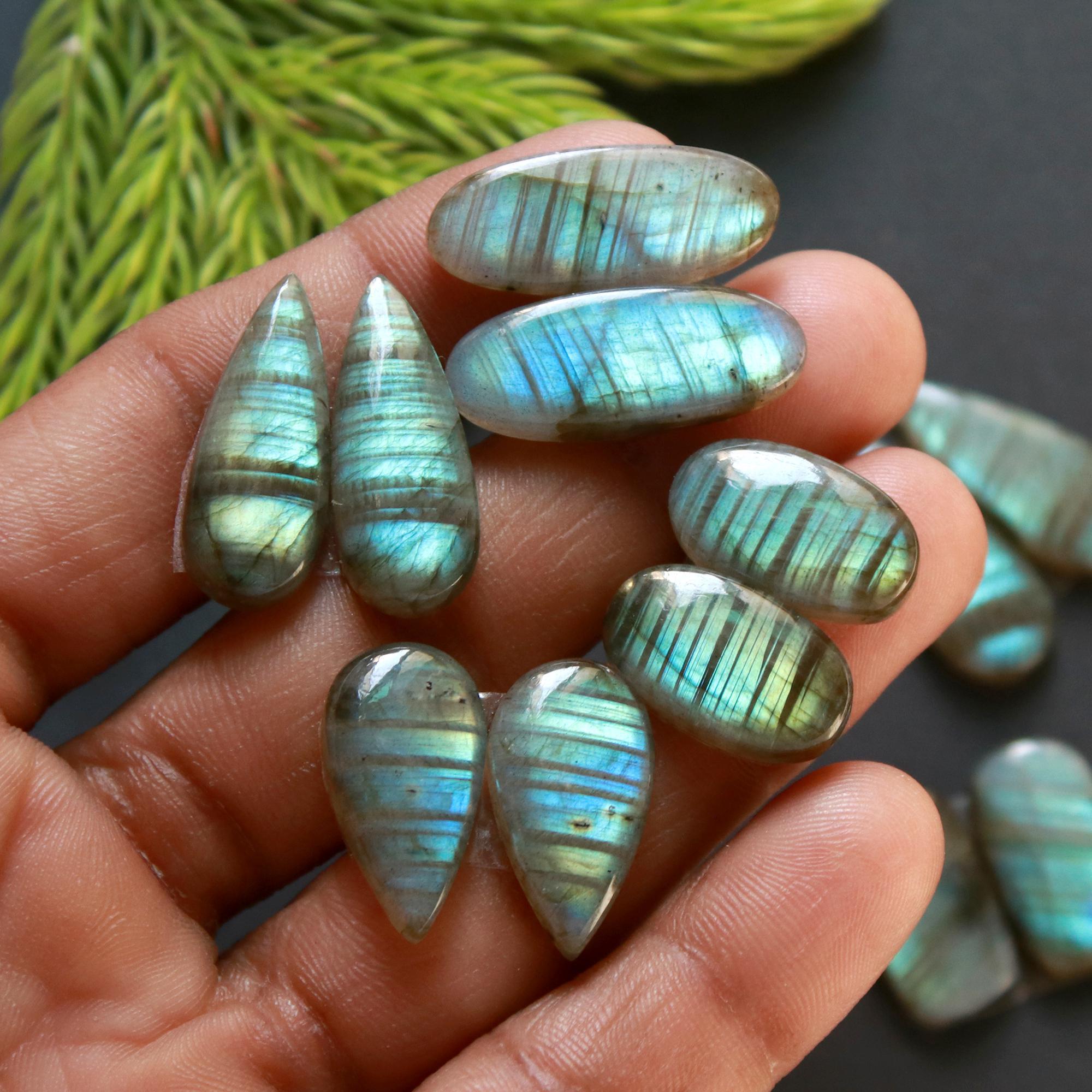 8 Pair 135 Cts Natural Labradorite Loose Gemstone Pairs For Earring Labradorite Mix Shape Cabochon For Jewelry Making 18x7-10x10 mm 14848