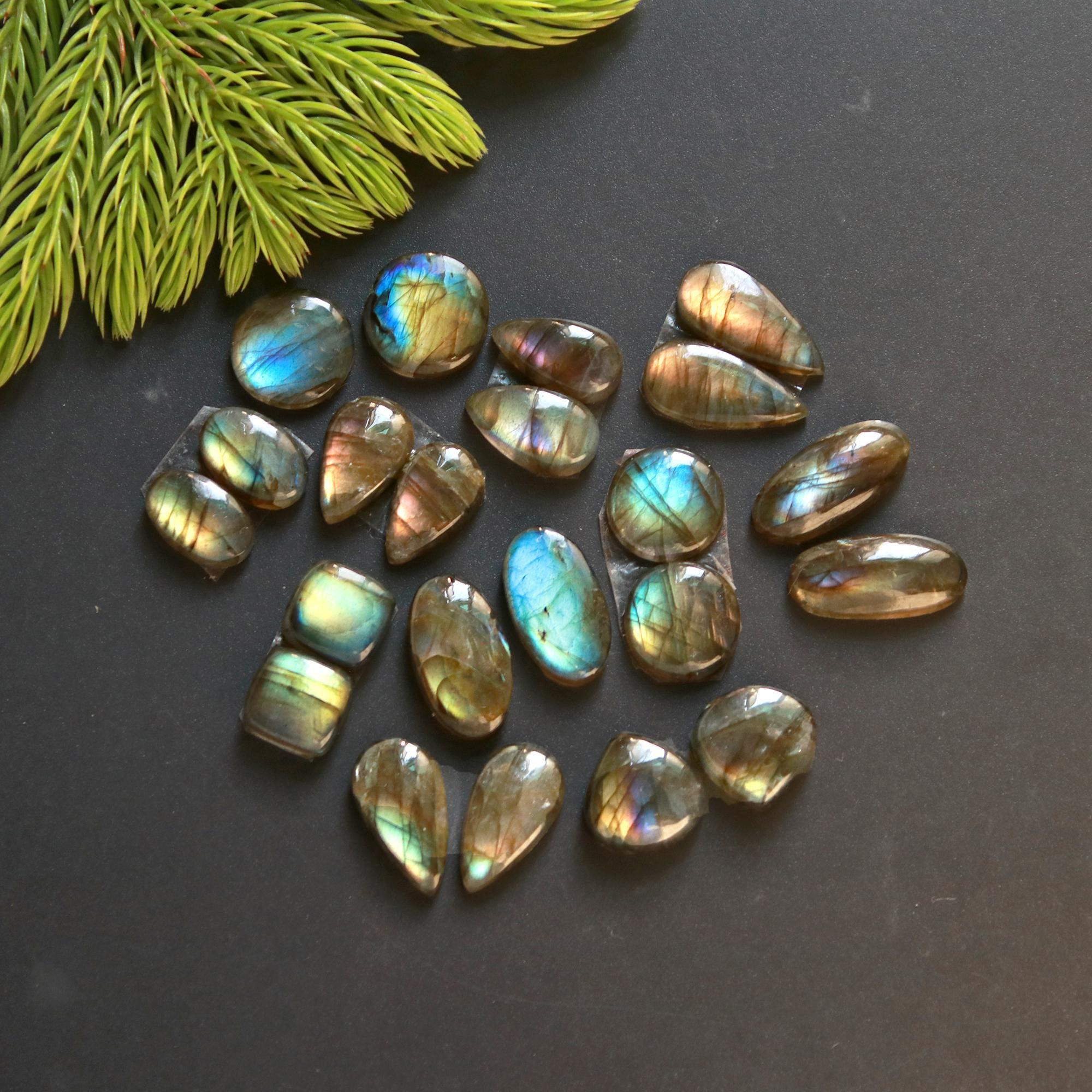 11 Pair 100 Cts Natural Labradorite Loose Gemstone Pairs For Earring Labradorite Mix Shape Cabochon For Jewelry Making 18x8-10x9 mm 14851