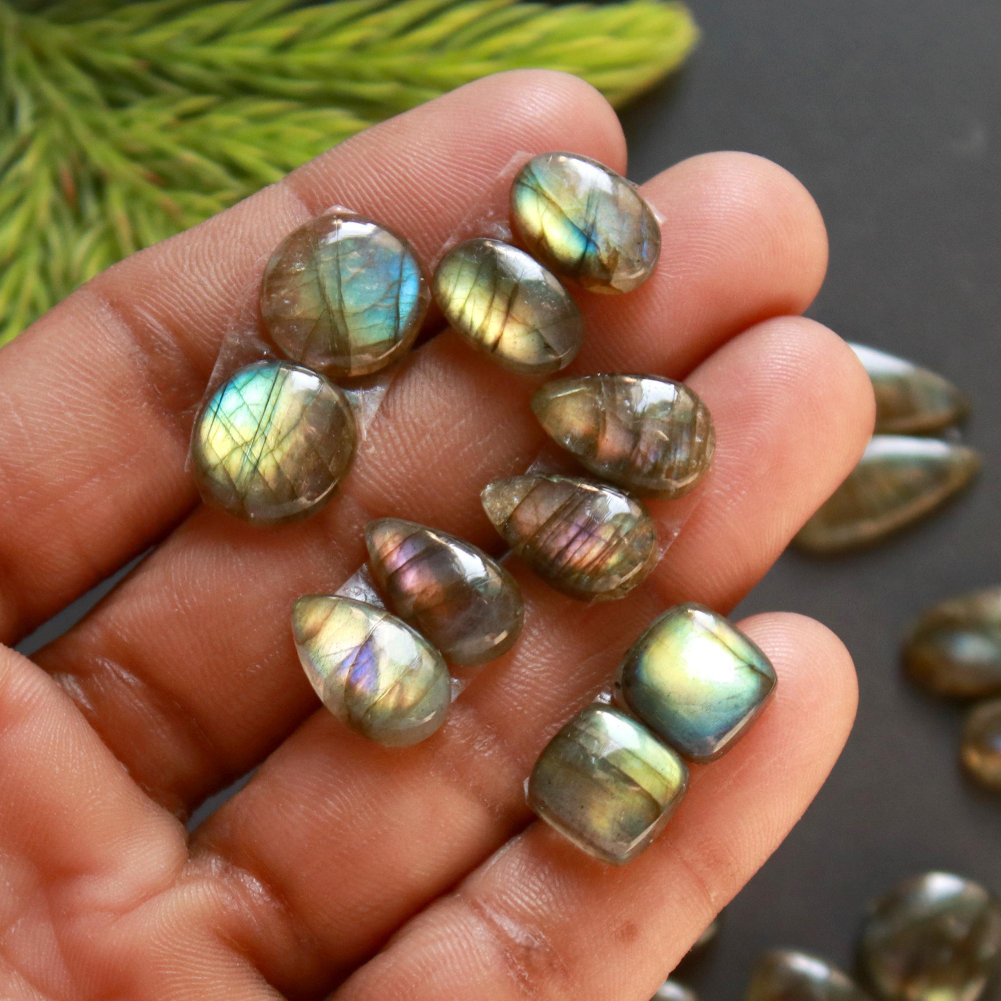 11 Pair 100 Cts Natural Labradorite Loose Gemstone Pairs For Earring Labradorite Mix Shape Cabochon For Jewelry Making 18x8-10x9 mm 14851