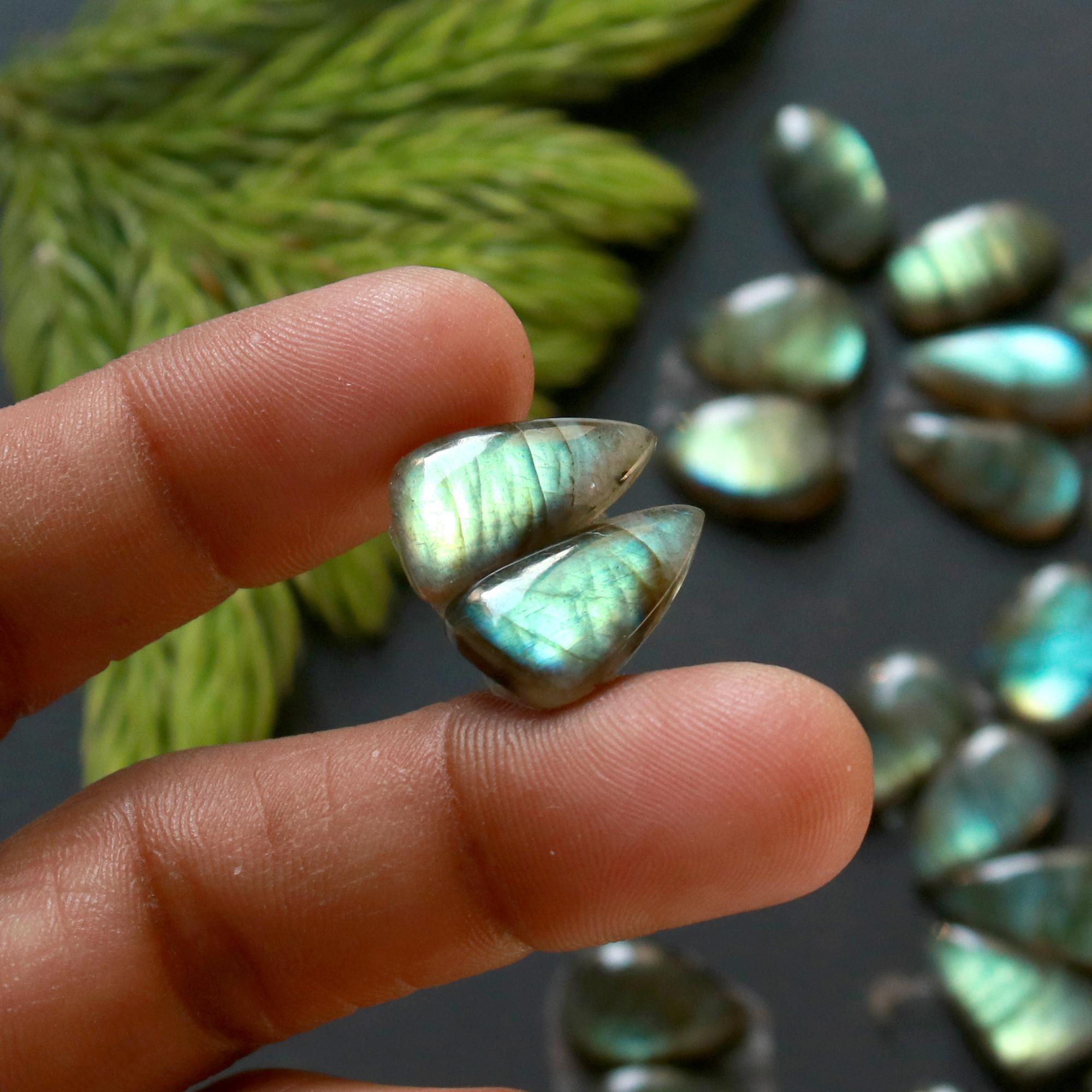 13 Pair 120 Cts Natural Labradorite Loose Gemstone Pairs For Earring Labradorite Mix Shape Cabochon For Jewelry Making 19x10-14x7 mm 14852