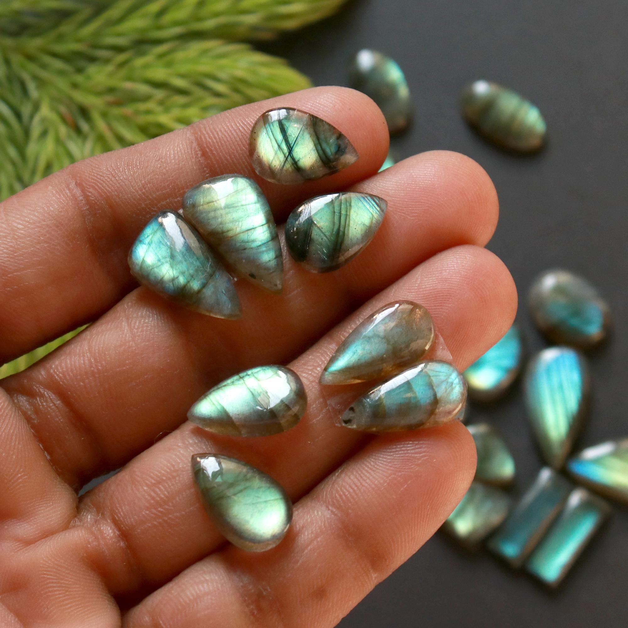 13 Pair 120 Cts Natural Labradorite Loose Gemstone Pairs For Earring Labradorite Mix Shape Cabochon For Jewelry Making 19x10-14x7 mm 14852