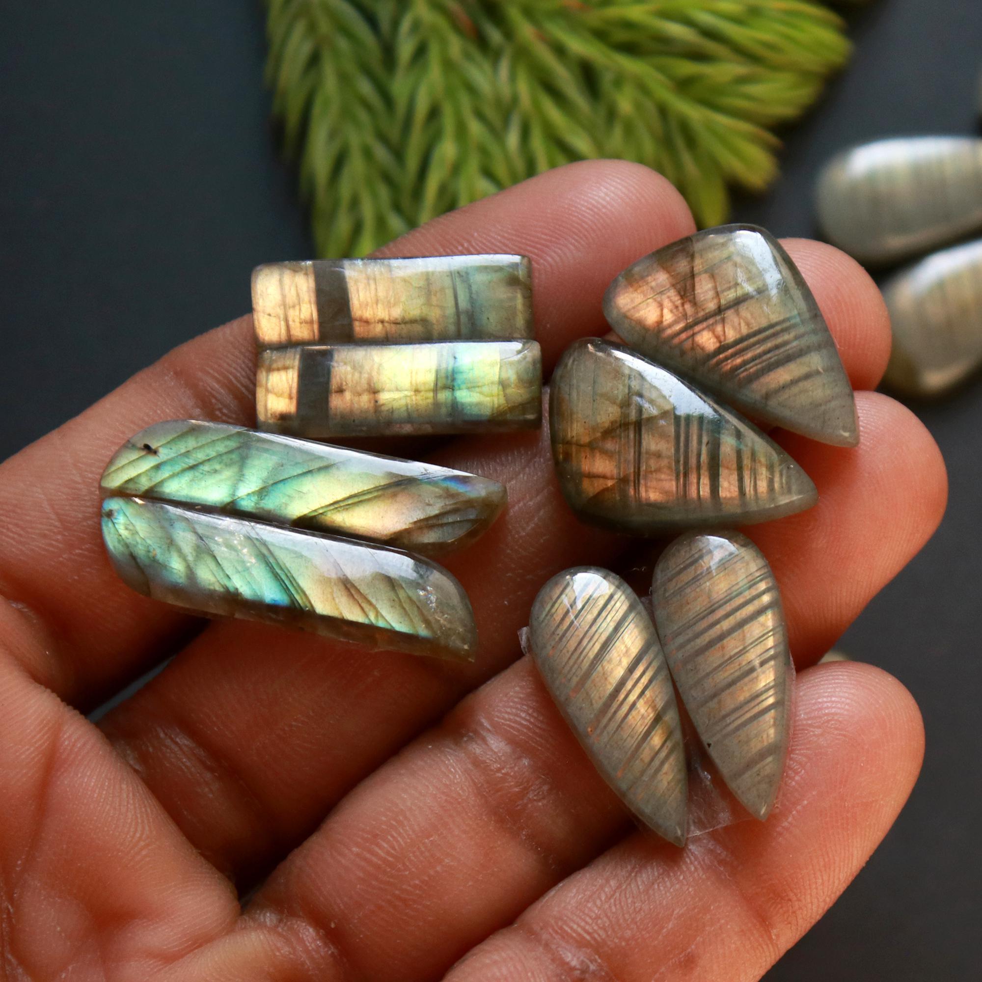 8 Pair 134 Cts Natural Labradorite Loose Gemstone Pairs For Earring Labradorite Mix Shape Cabochon For Jewelry Making 25x10-21x6 mm 14853