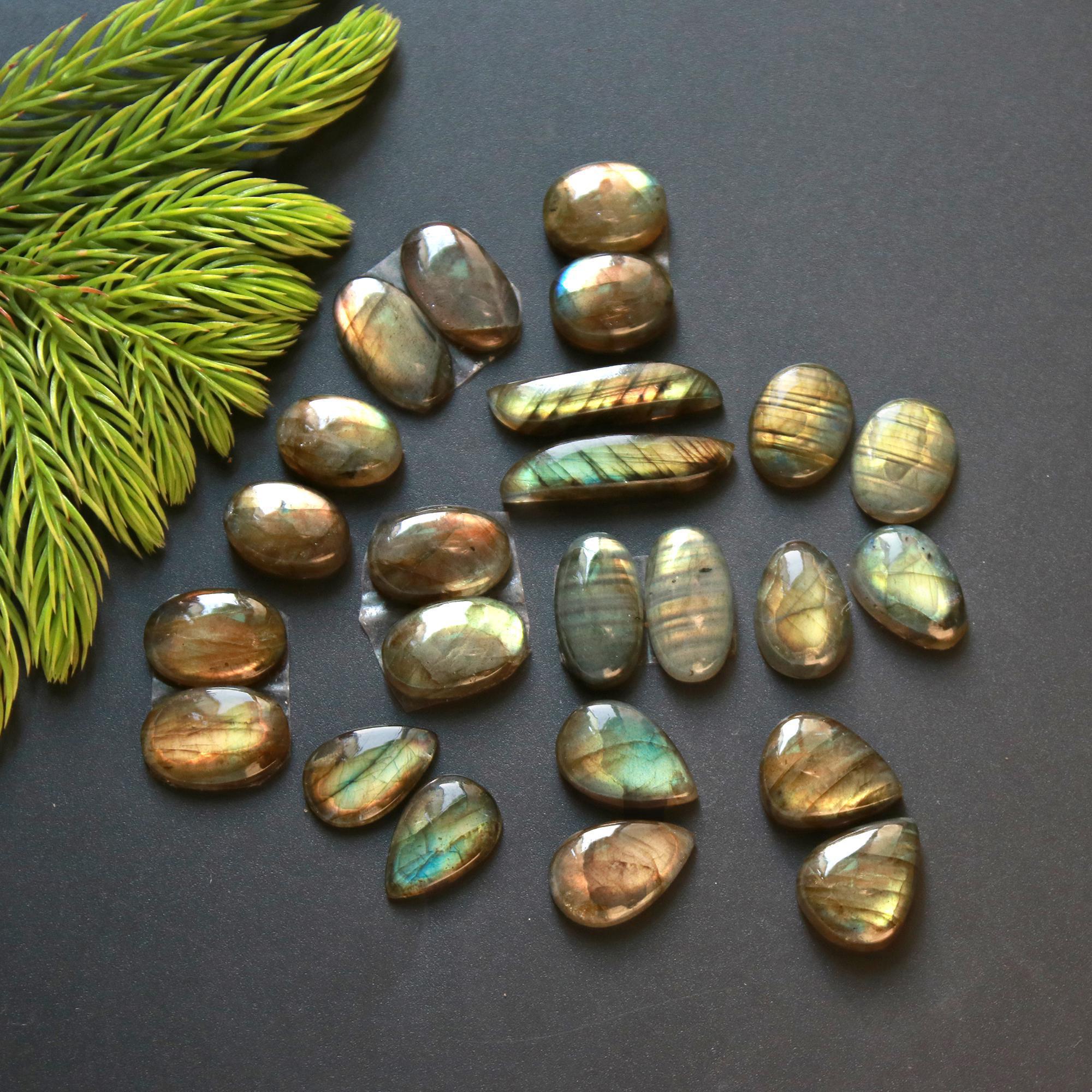 12 Pair 138 Cts Natural Labradorite Loose Gemstone Pairs For Earring Labradorite Mix Shape Cabochon For Jewelry Making 25x5-13x10 mm 14854