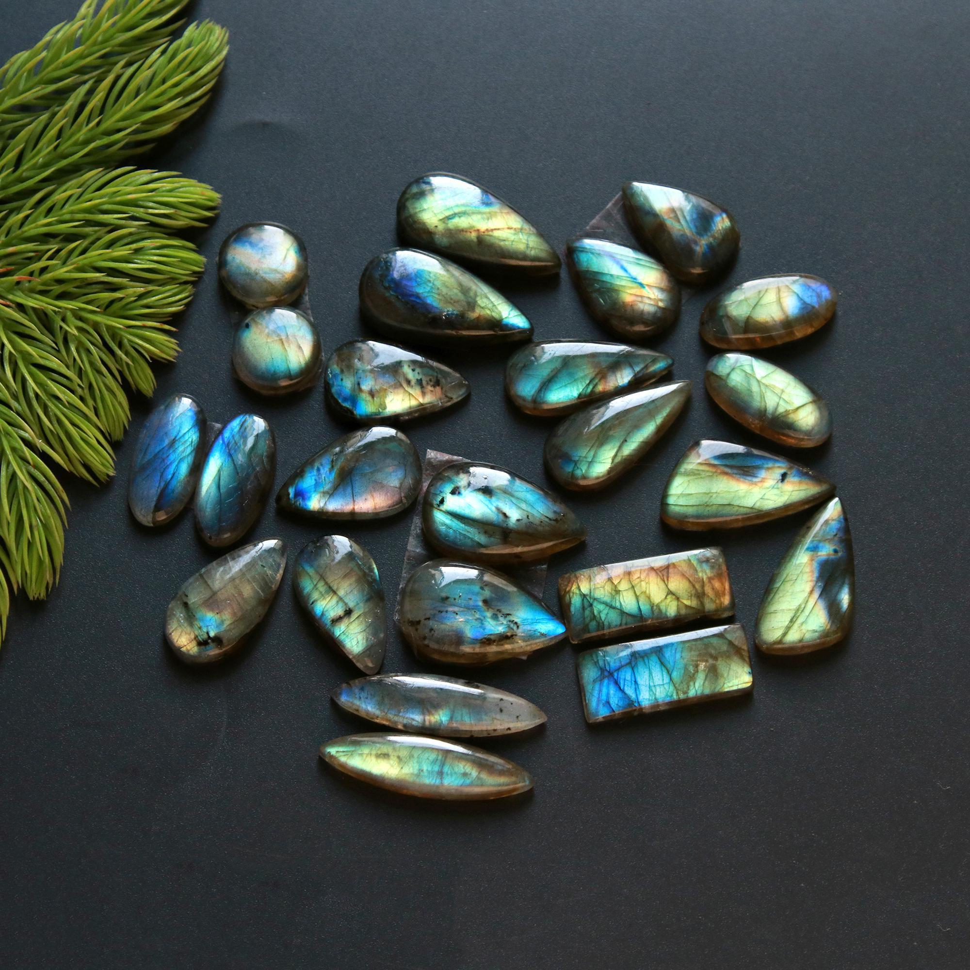 12 Pair 187 Cts Natural Labradorite Loose Gemstone Pairs For Earring Labradorite Mix Shape Cabochon For Jewelry Making 24x12-12x12 mm 14855