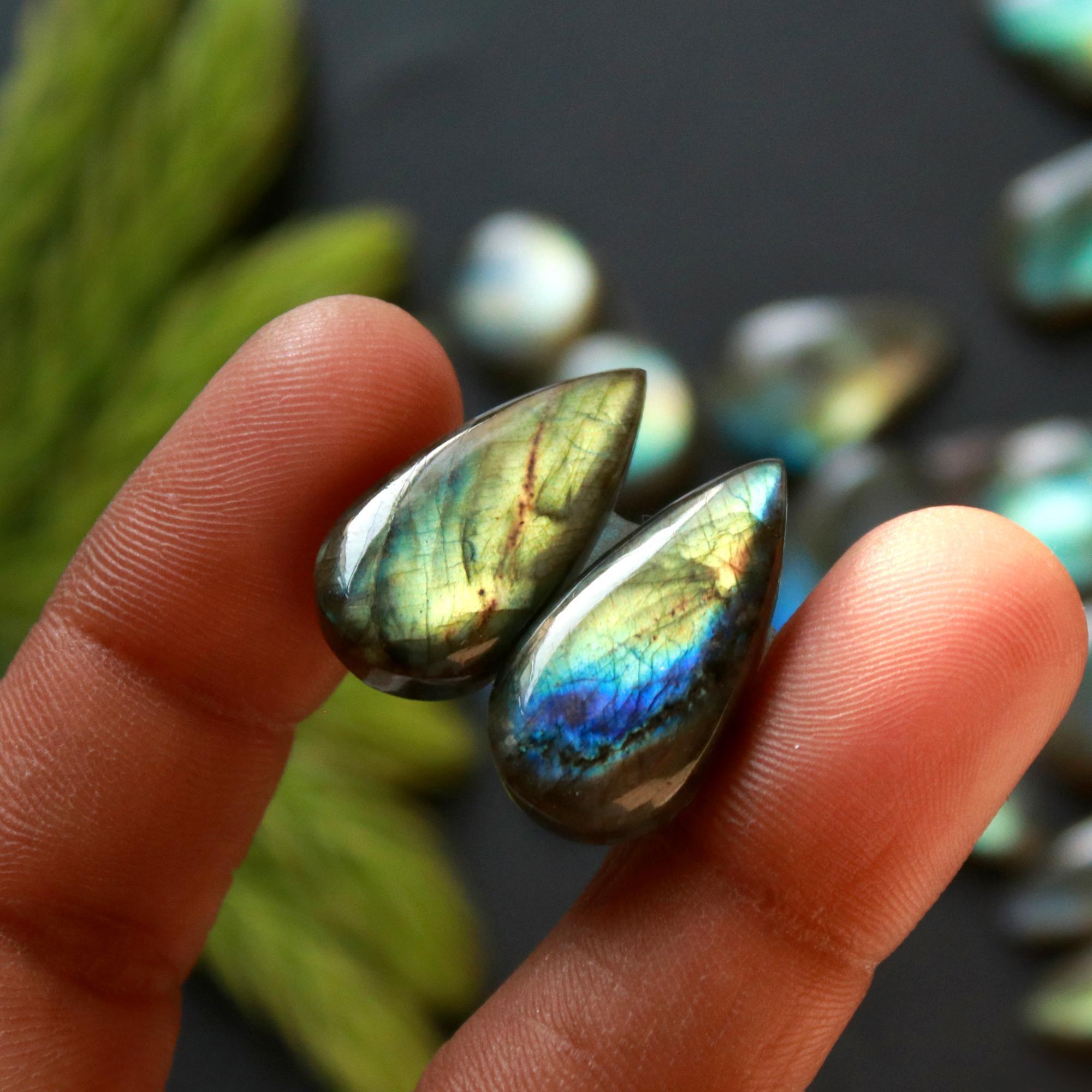 12 Pair 187 Cts Natural Labradorite Loose Gemstone Pairs For Earring Labradorite Mix Shape Cabochon For Jewelry Making 24x12-12x12 mm 14855