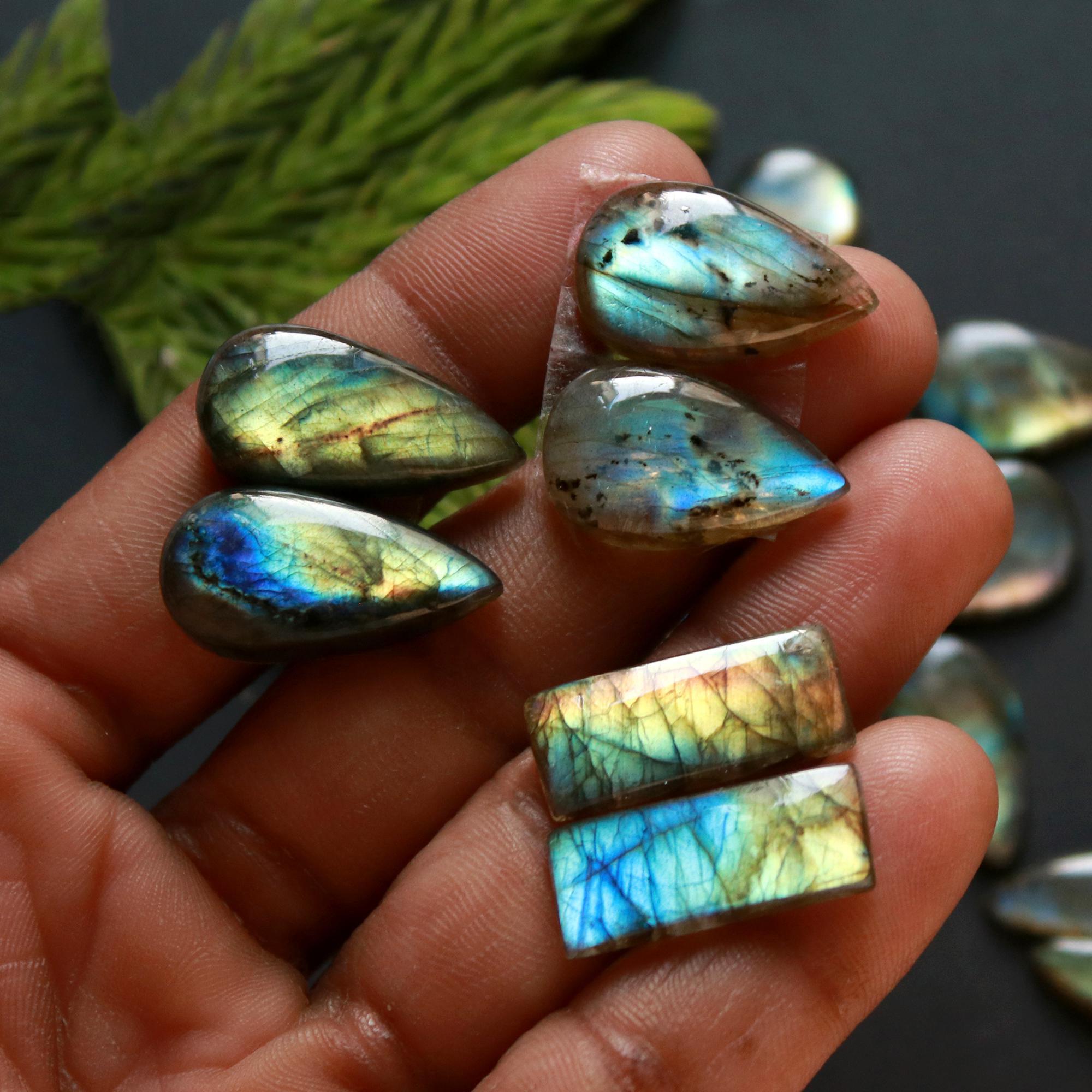 12 Pair 187 Cts Natural Labradorite Loose Gemstone Pairs For Earring Labradorite Mix Shape Cabochon For Jewelry Making 24x12-12x12 mm 14855