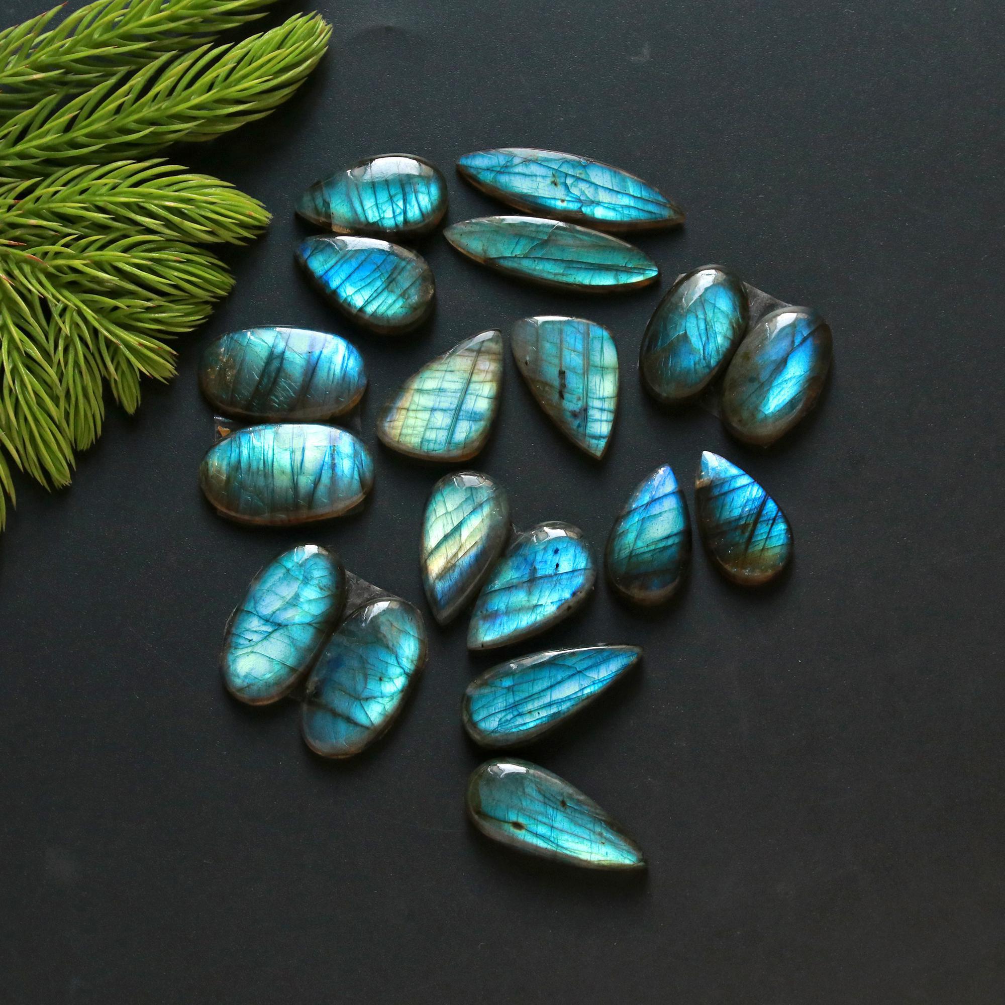 9 Pair 150 Cts Natural Labradorite Loose Gemstone Pairs For Earring Labradorite Mix Shape Cabochon For Jewelry Making 24x10-18x10 mm 14856