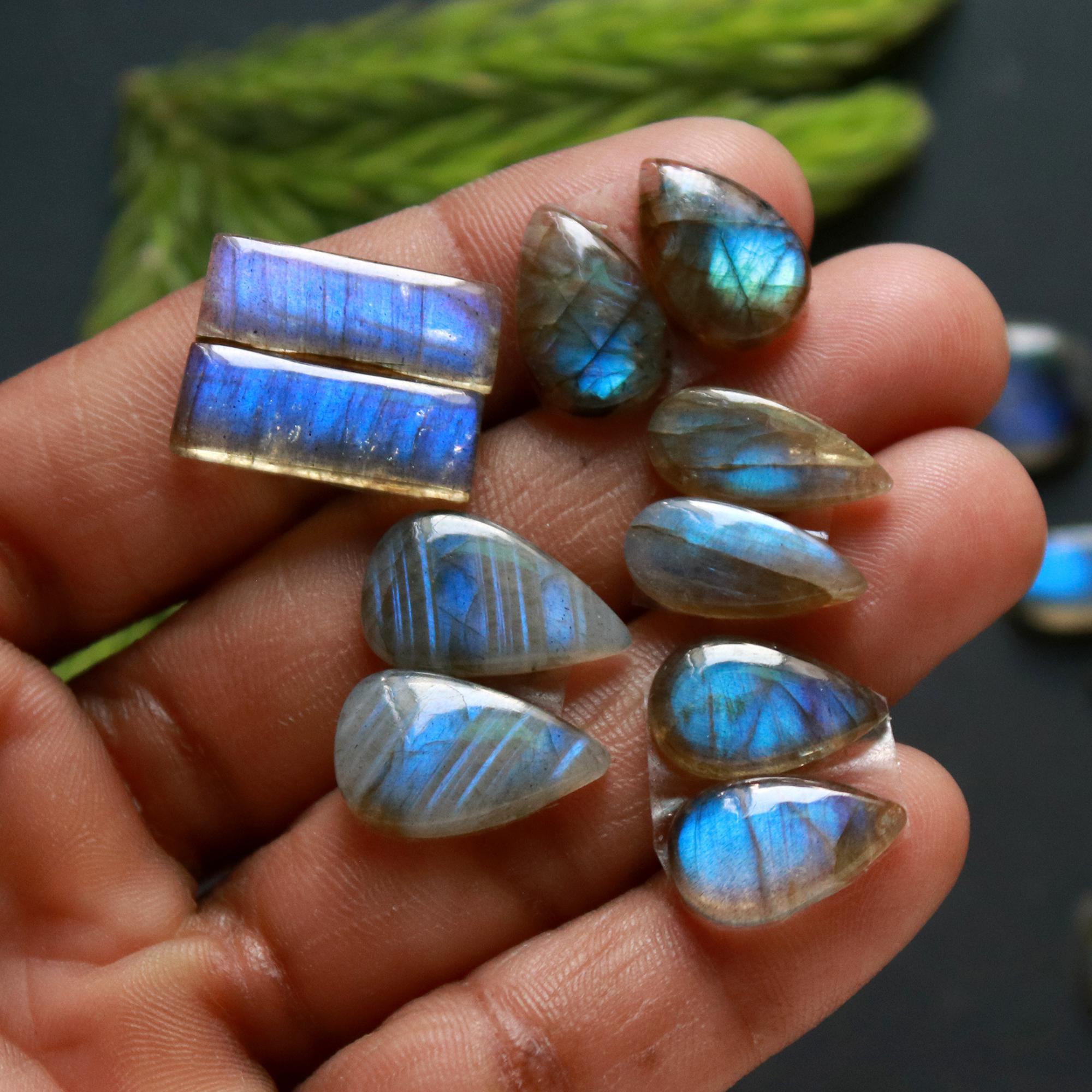 10 Pair 100 Cts Natural Labradorite Loose Gemstone Pairs For Earring Labradorite Mix Shape Cabochon For Jewelry Making 20x7-16x7 mm 14857