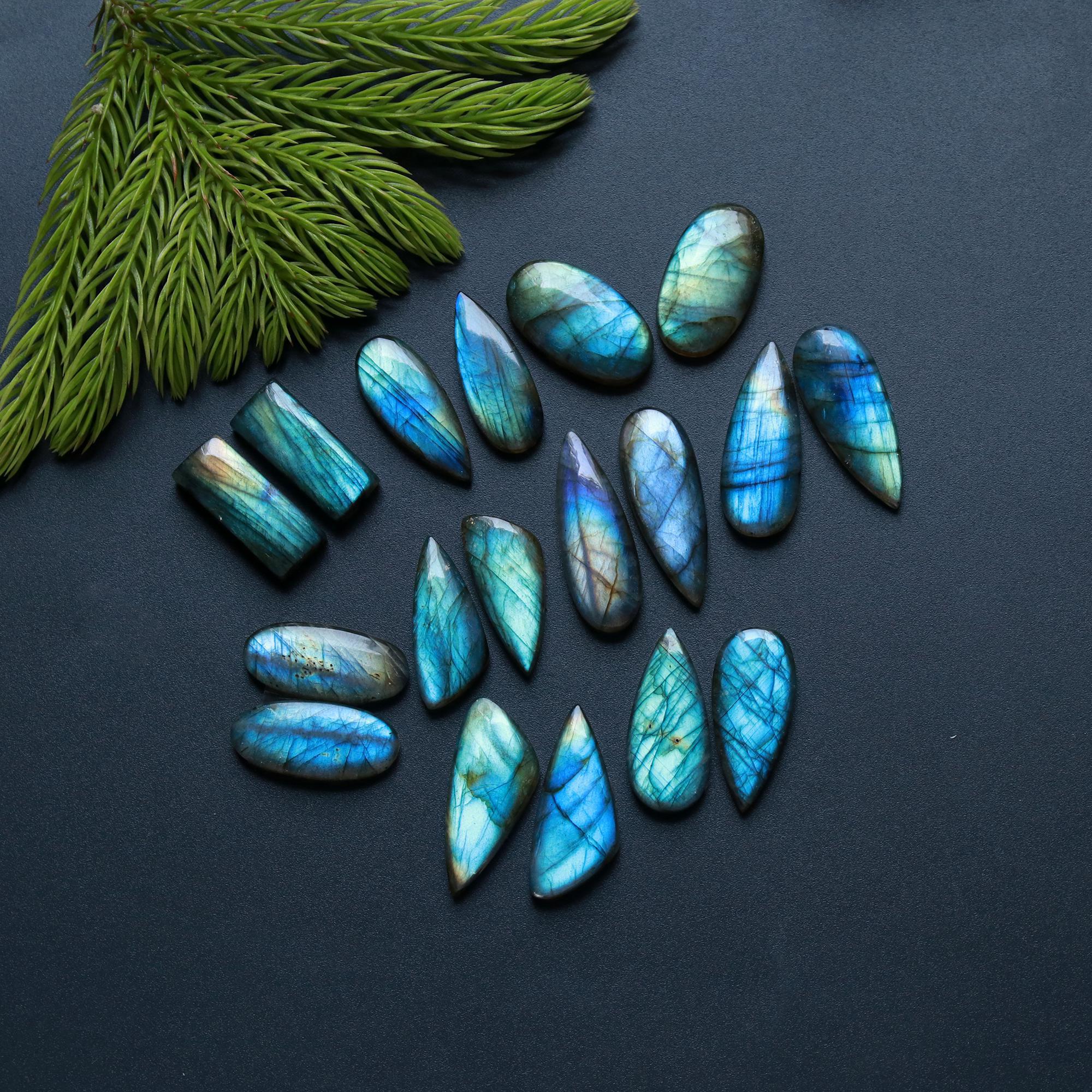 9 Pair 166 Cts Natural Labradorite Loose Gemstone Pairs For Earring Labradorite Mix Shape Cabochon For Jewelry Making 32x7-18x9 mm 14859