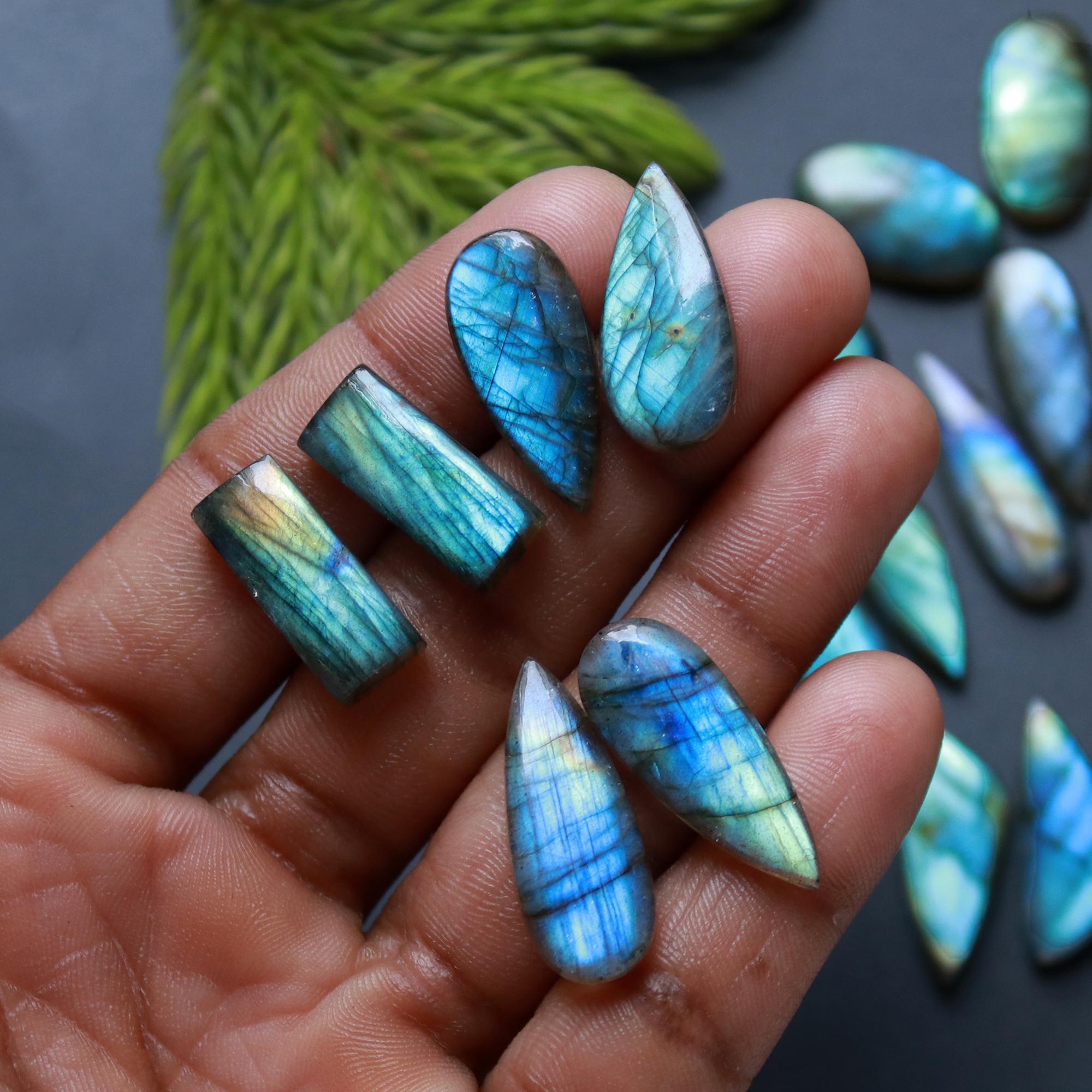 9 Pair 166 Cts Natural Labradorite Loose Gemstone Pairs For Earring Labradorite Mix Shape Cabochon For Jewelry Making 32x7-18x9 mm 14859