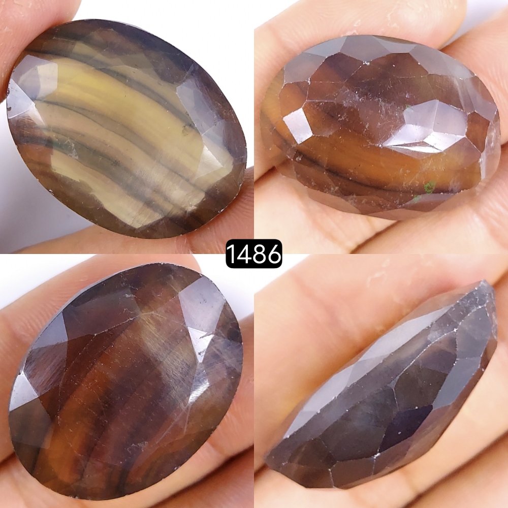 1Pc 94Cts Natural Multi Fluorite Faceted Cabochon Gemstone Oval Shape Crystal 32x26mm#1486