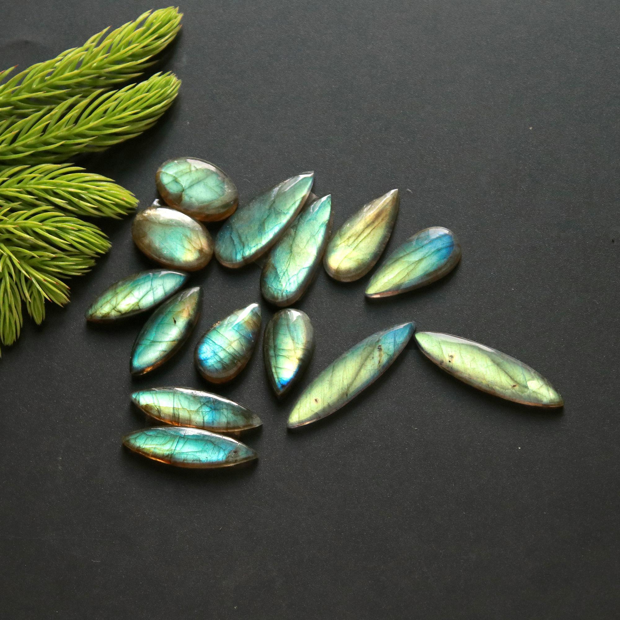 7 Pair 106 Cts Natural Labradorite Loose Gemstone Pairs For Earring Labradorite Mix Shape Cabochon For Jewelry Making 25x12-16x11 mm 14860