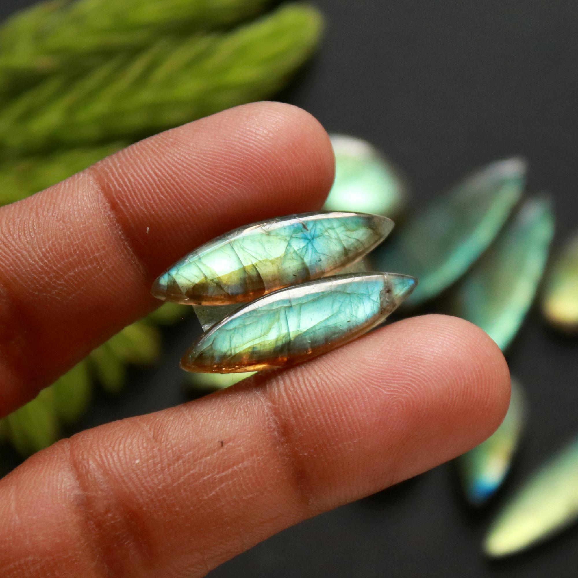 7 Pair 106 Cts Natural Labradorite Loose Gemstone Pairs For Earring Labradorite Mix Shape Cabochon For Jewelry Making 25x12-16x11 mm 14860