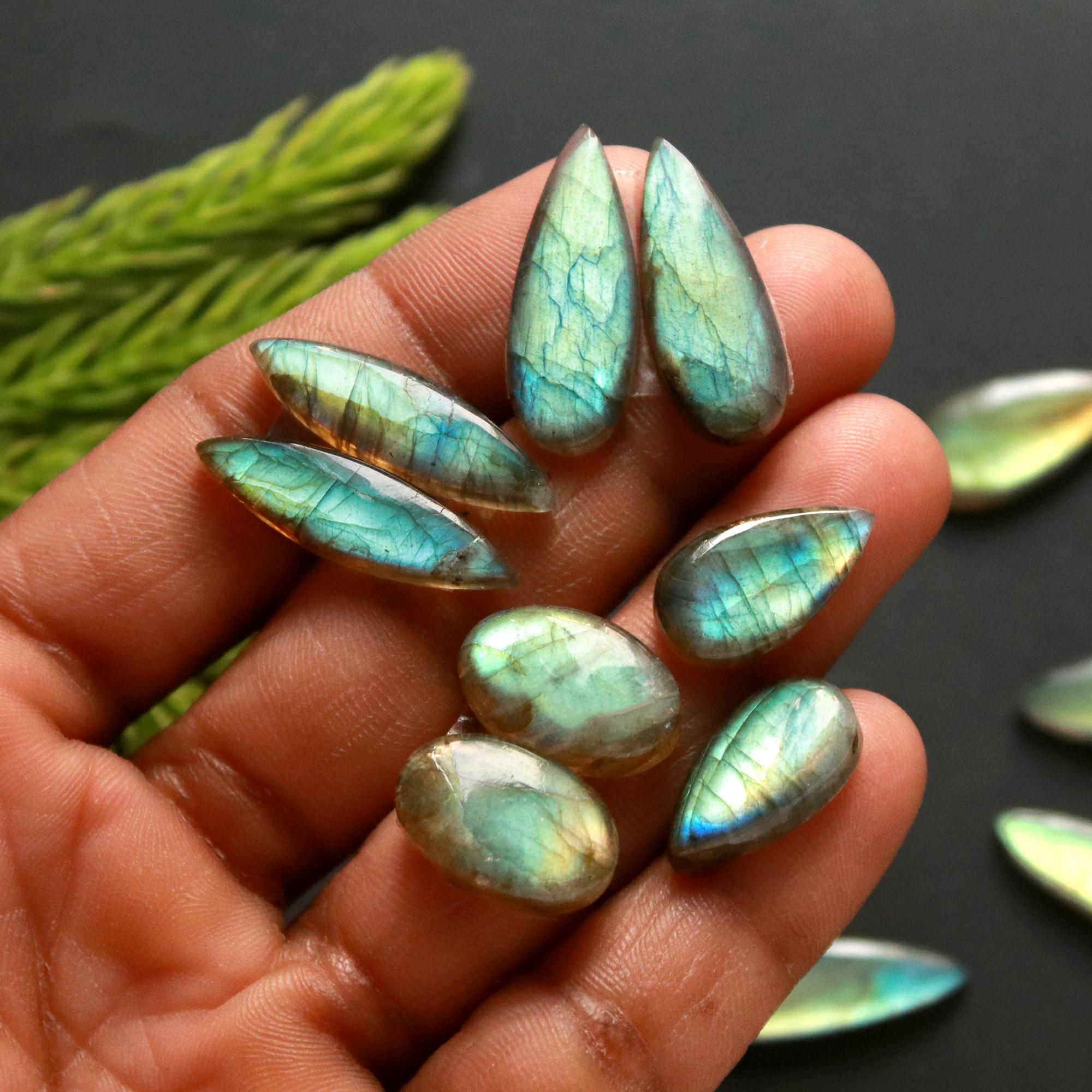 7 Pair 106 Cts Natural Labradorite Loose Gemstone Pairs For Earring Labradorite Mix Shape Cabochon For Jewelry Making 25x12-16x11 mm 14860
