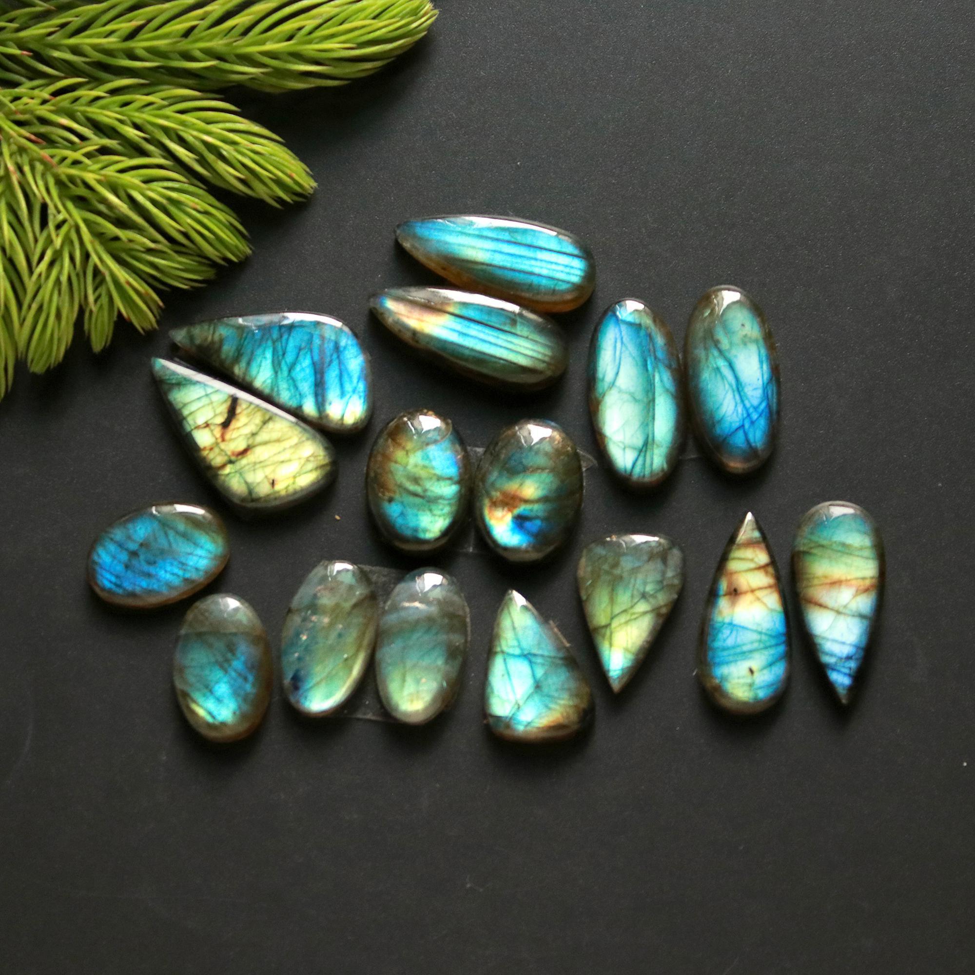 8 Pair 142 Cts Natural Labradorite Loose Gemstone Pairs For Earring Labradorite Mix Shape Cabochon For Jewelry Making 27x10-18x12 mm 14861