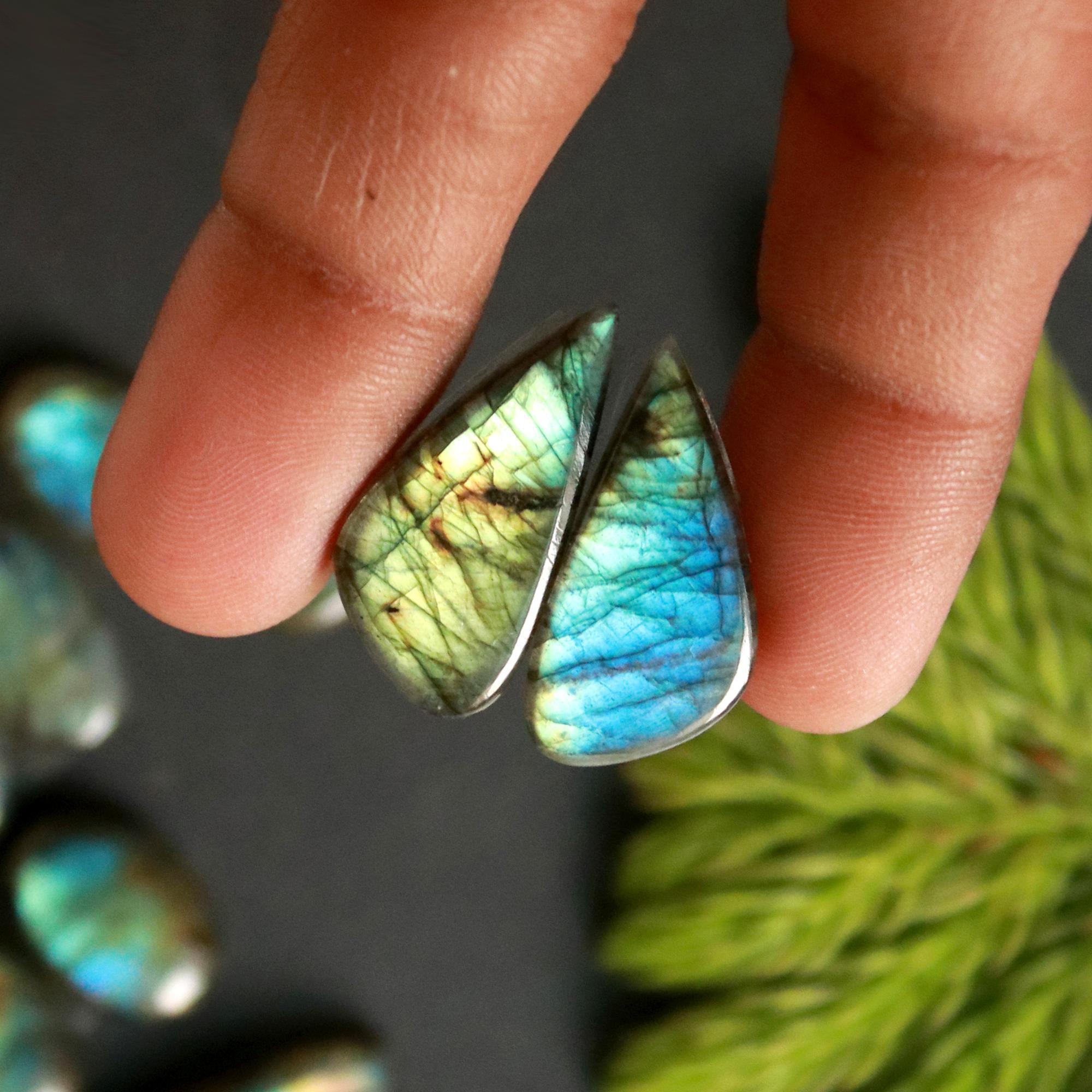 8 Pair 142 Cts Natural Labradorite Loose Gemstone Pairs For Earring Labradorite Mix Shape Cabochon For Jewelry Making 27x10-18x12 mm 14861